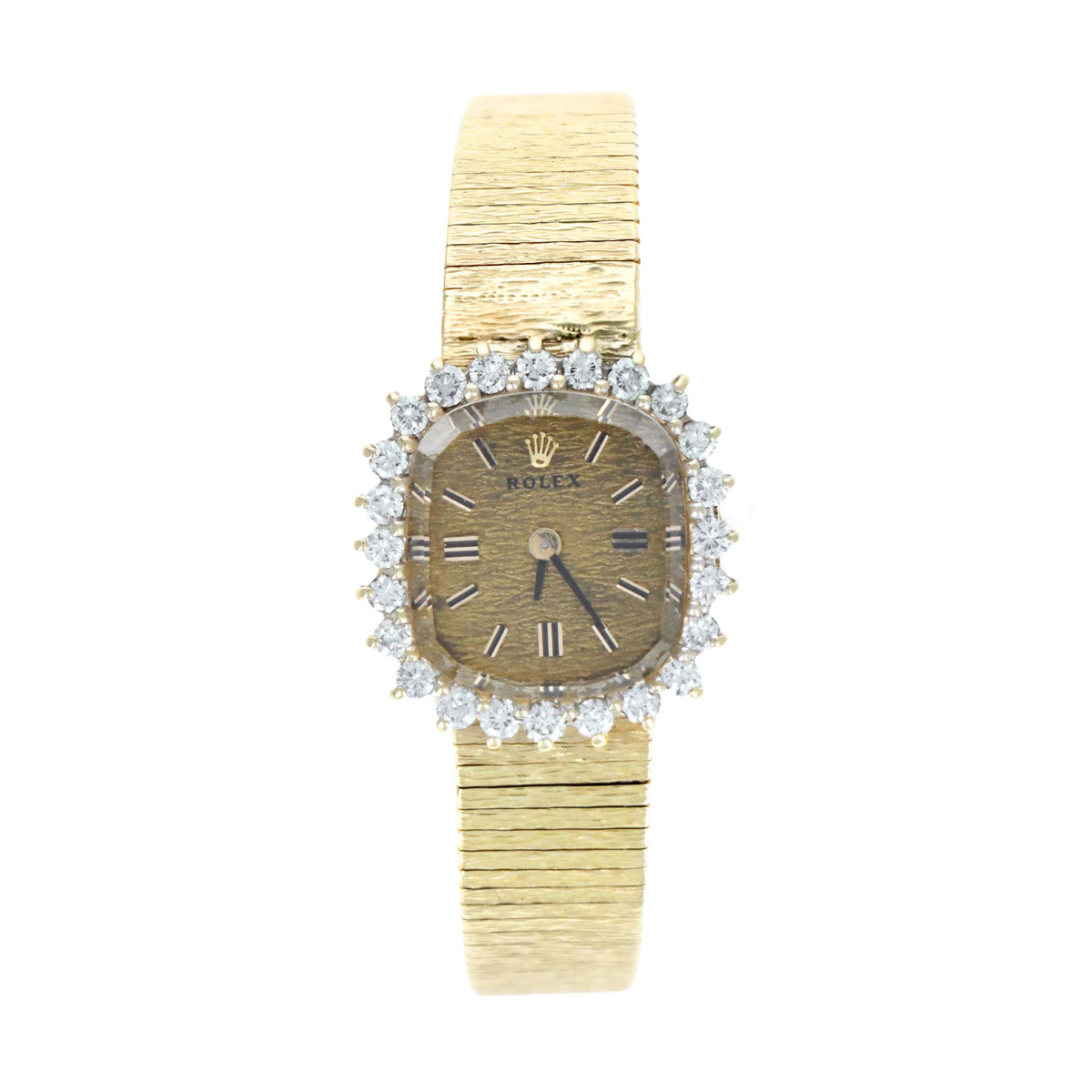 Rolex Vintage 1970’s 14K Yellow Gold Mechanical Cocktail Diamond Bezel Ladies Watch Model 8286