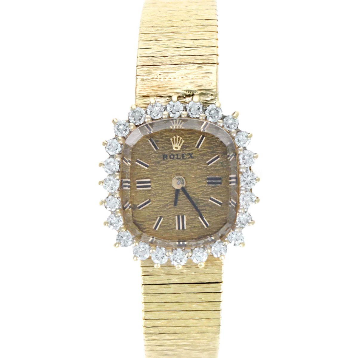 Rolex Vintage 1970’s 14K Yellow Gold Mechanical Cocktail Diamond Bezel Ladies Watch Model 8286