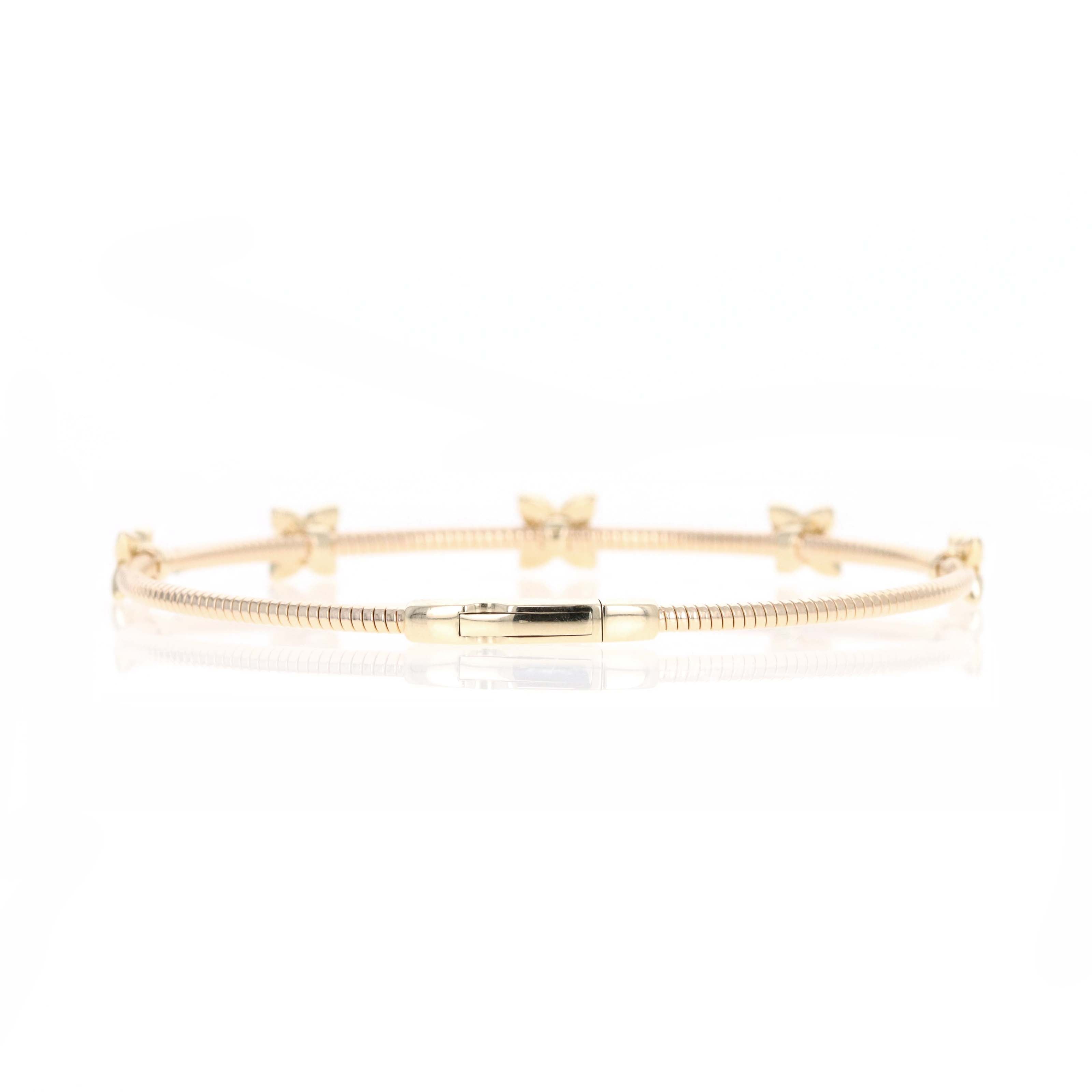 14K Yellow Gold Diamond Flower Clover Station Flexible Bracelet - Queen May