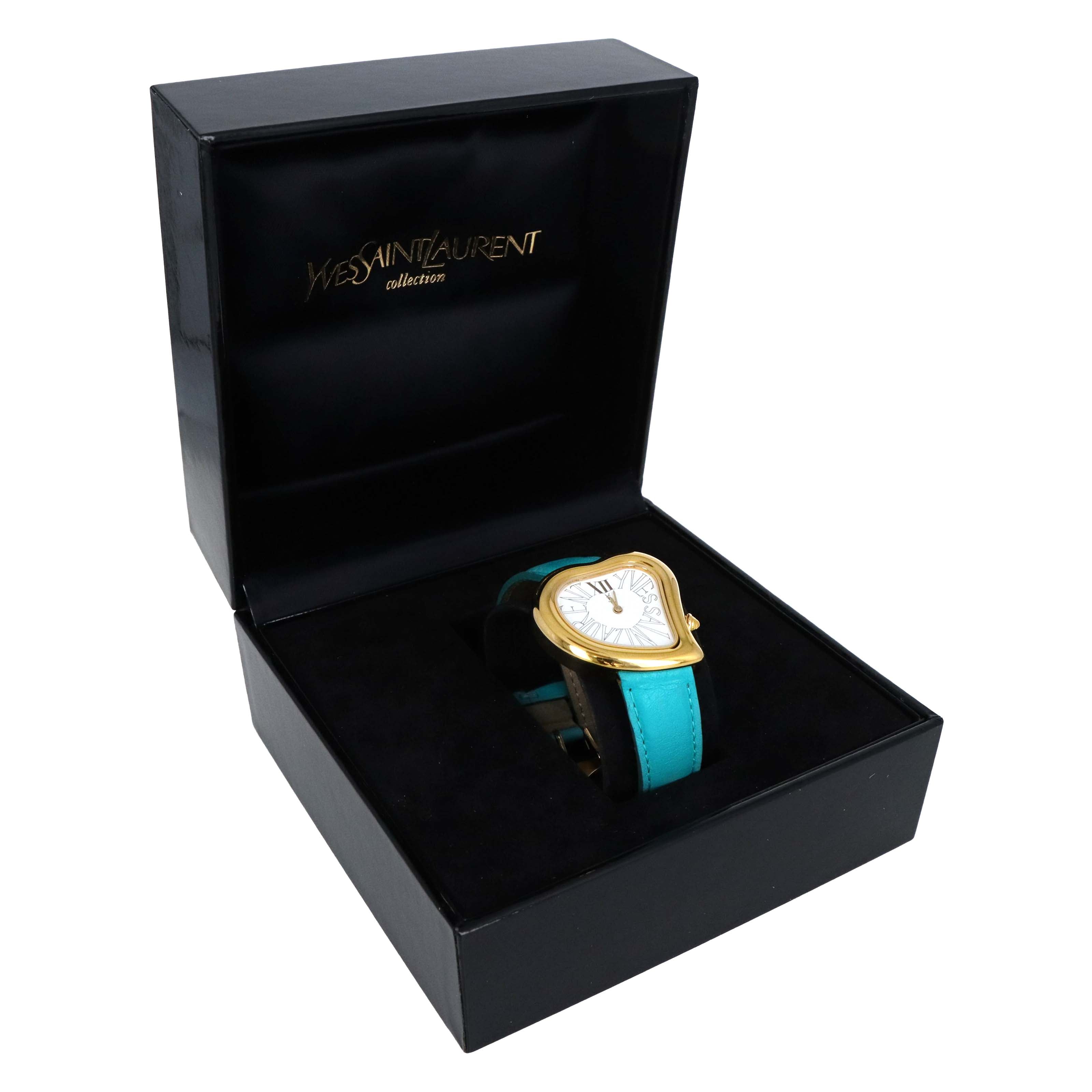 Vintage Yves Saint Laurent Teal Heart Watch