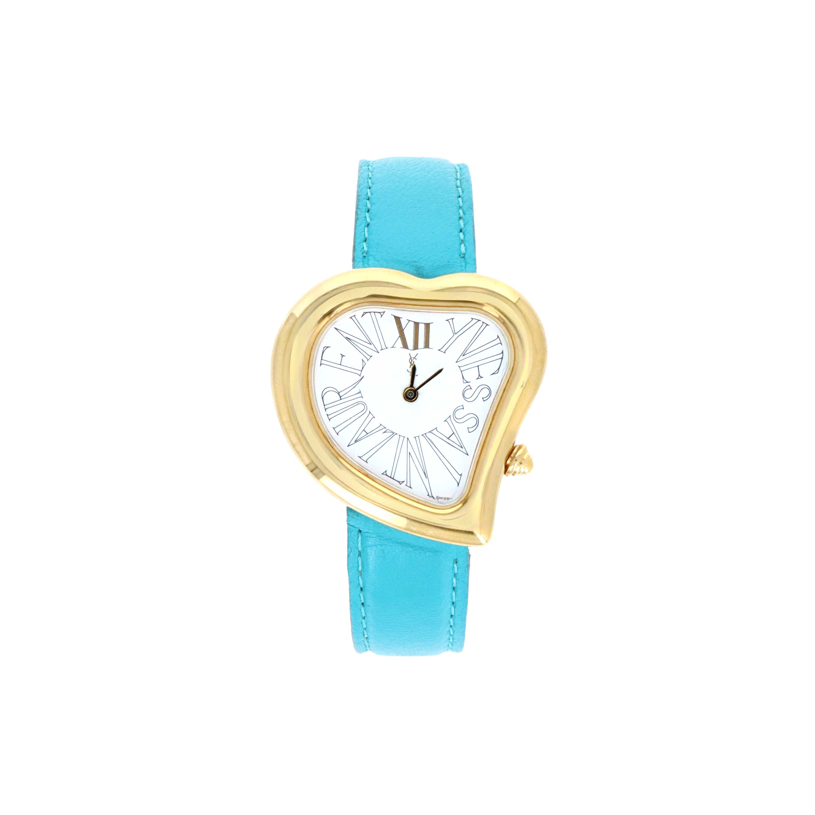 Vintage Yves Saint Laurent Teal Heart Watch