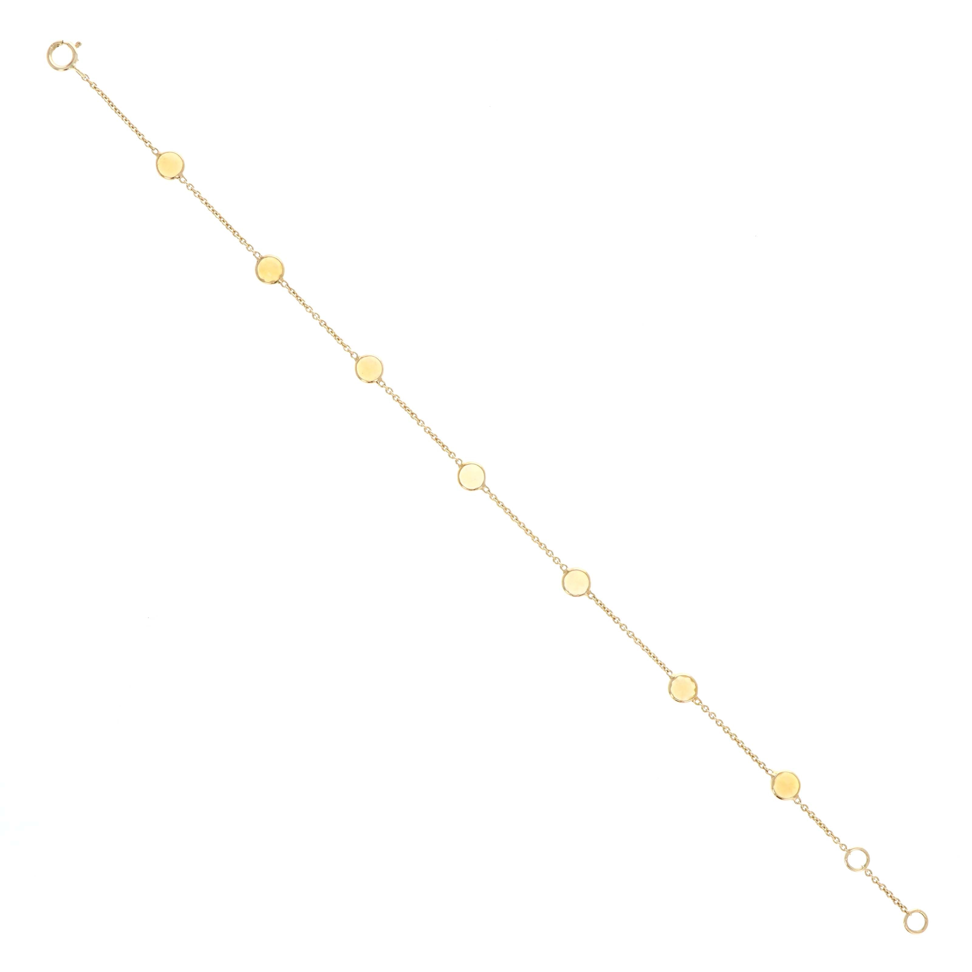 14K Yellow Gold 1 Carat Opal Round Bezel Station Bracelet