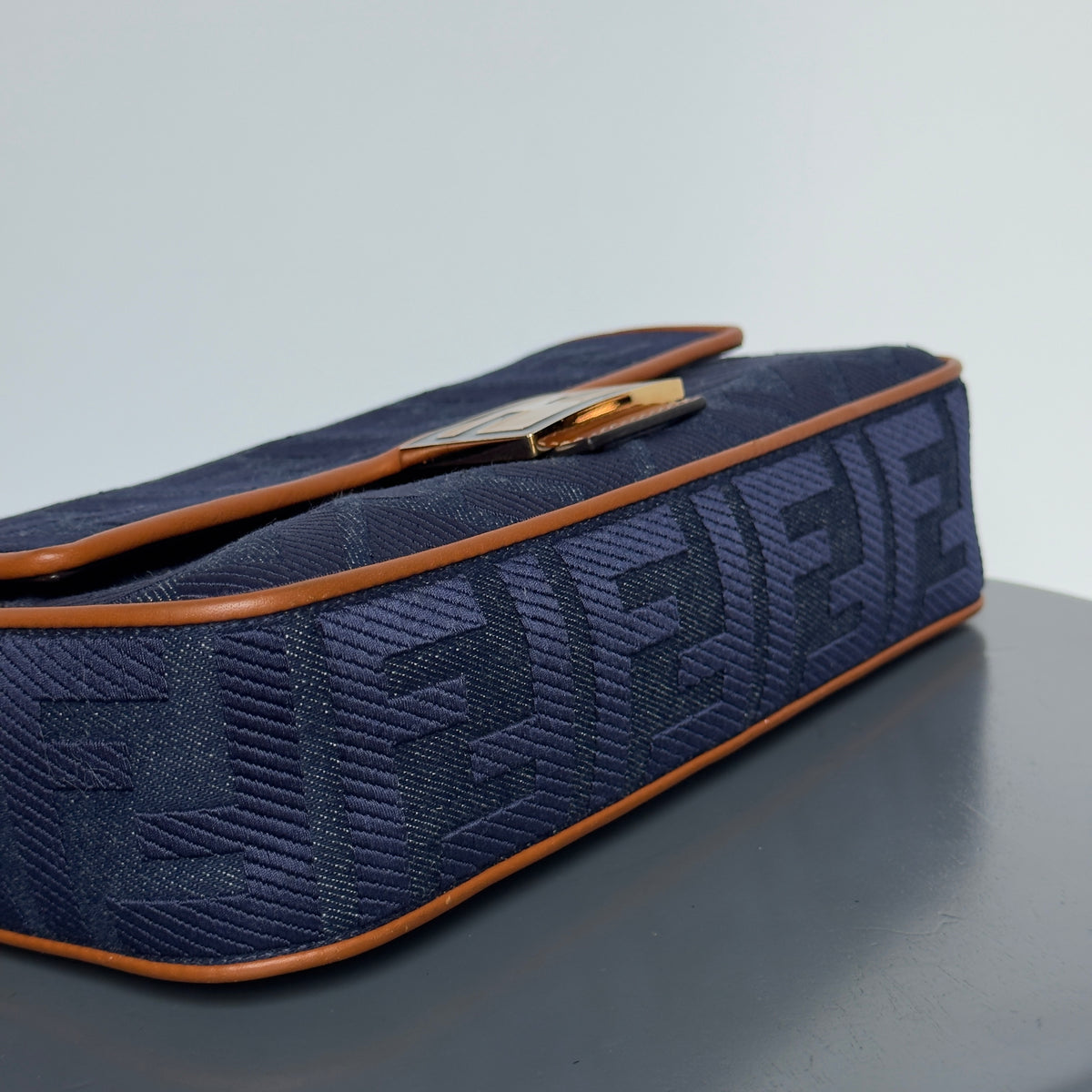 Fendi Zucca Embroidered Denim Baguette Satchel - Queen May