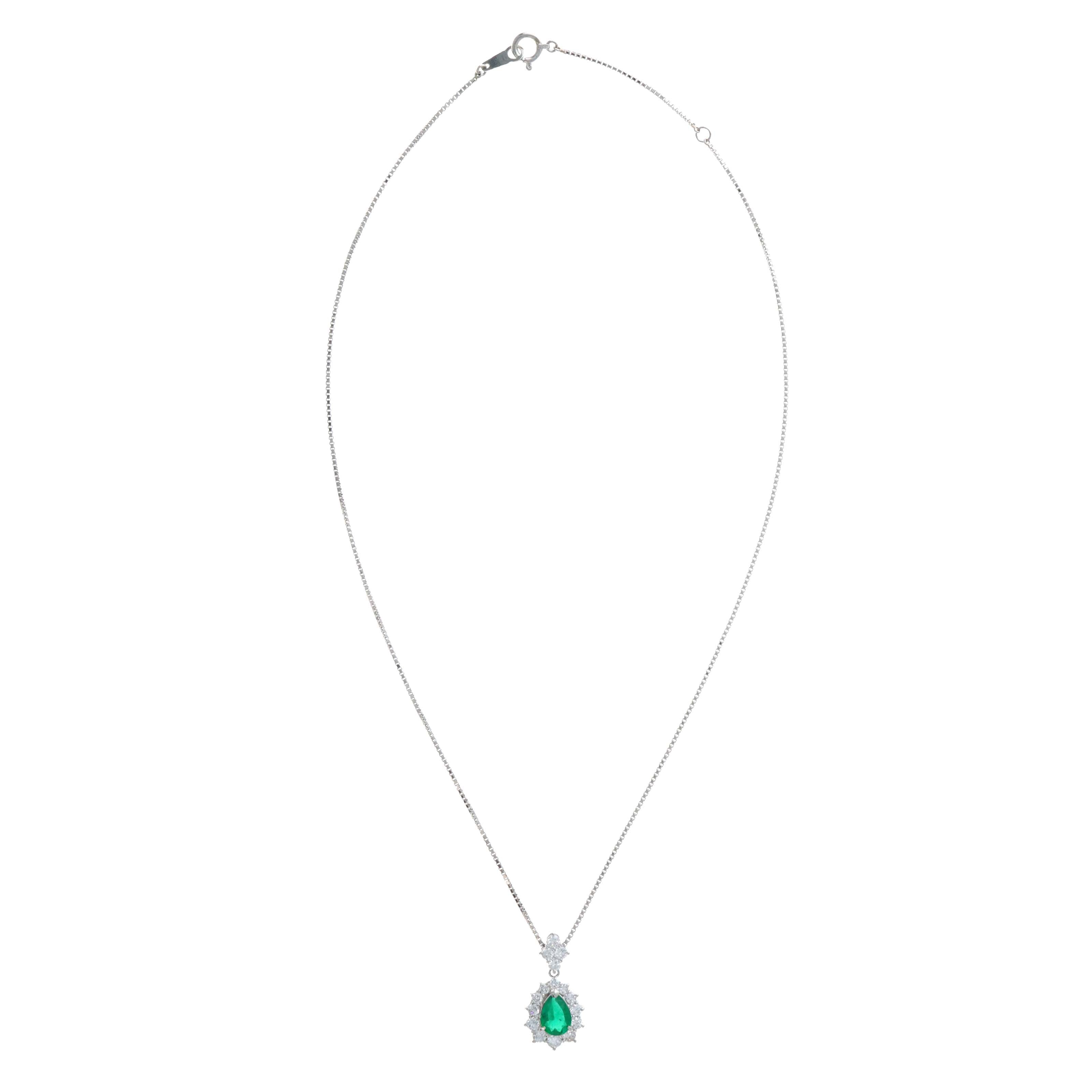 Platinum 0.71 Carat Pear Emerald Diamond Halo Pendant Necklace - Queen May