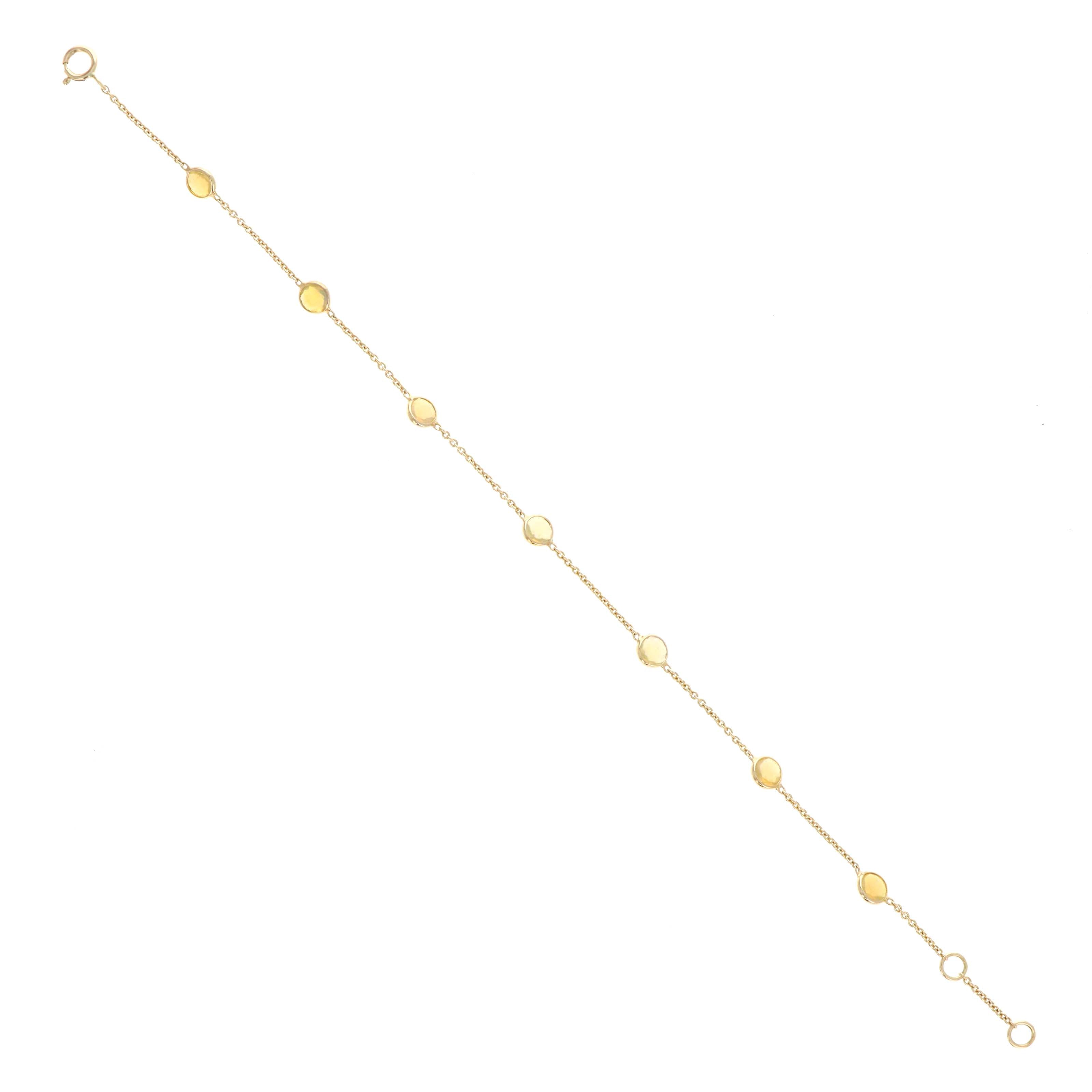 14K Yellow Gold 1 Carat Opal Round Bezel Station Bracelet