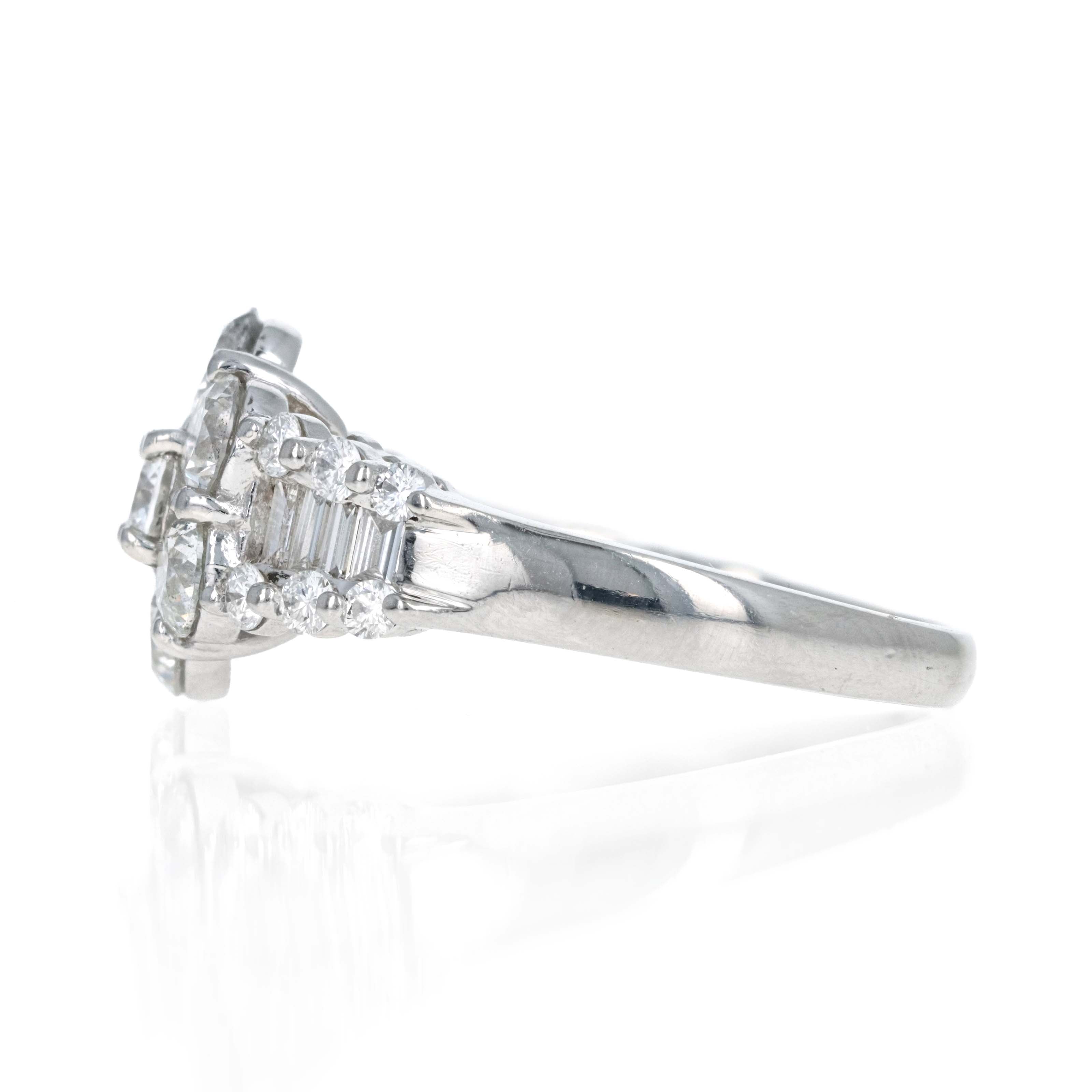 Platinum 3 Carat Round Diamond Cluster Flower Ring - Queen May