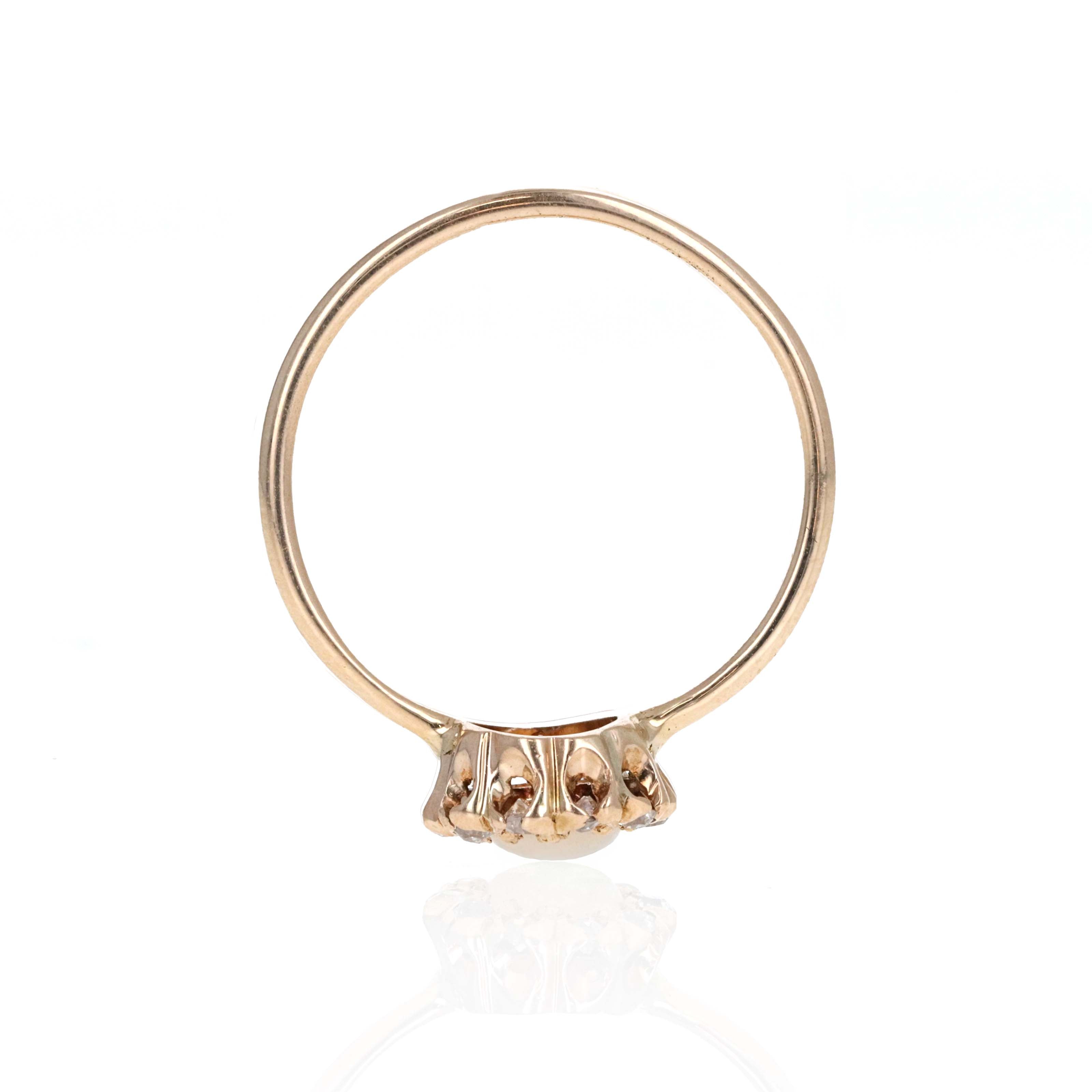 Victorian 14K Yellow Gold 0.25 Carat Cabochon Opal & 0.15 Carat OEC Diamond Stick Pin Conversion Ring - Queen May