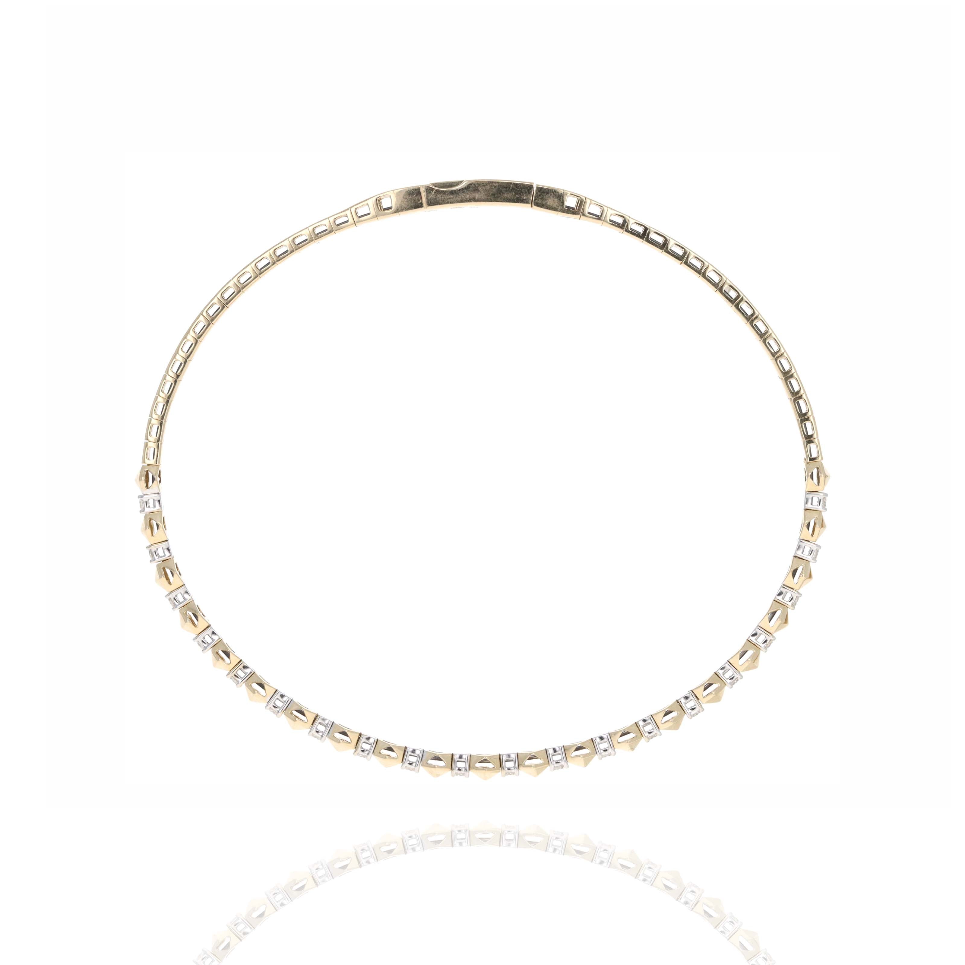 14K Yellow Gold Diamond Hexagon Flexible Bangle - Queen May