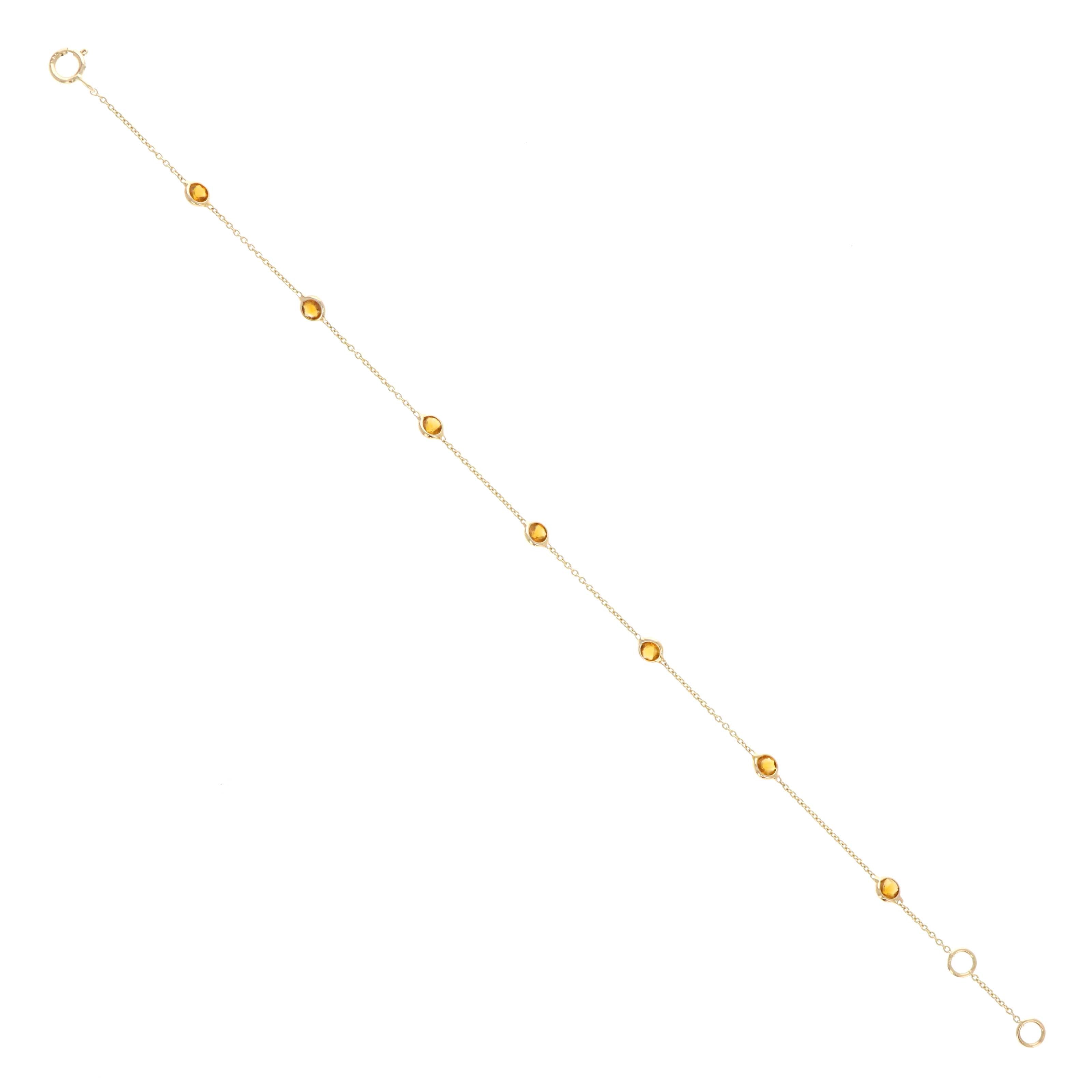 14K Yellow Gold 0.65 Carat Citrine Round Bezel Bracelet
