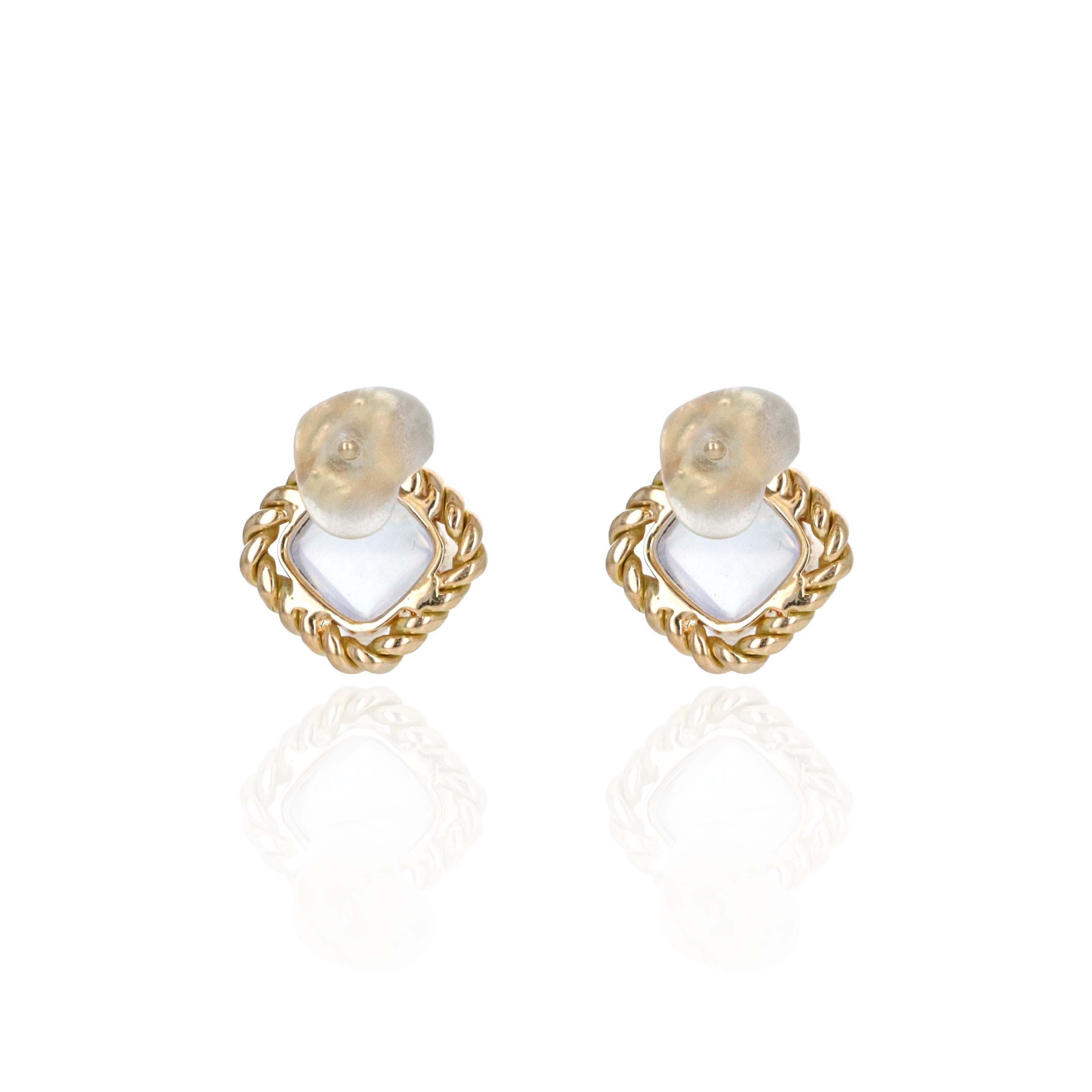 14K Yellow Gold 1.6 Carat Cabochon Moonstone Braided Bezel Stud Earrings - Queen May