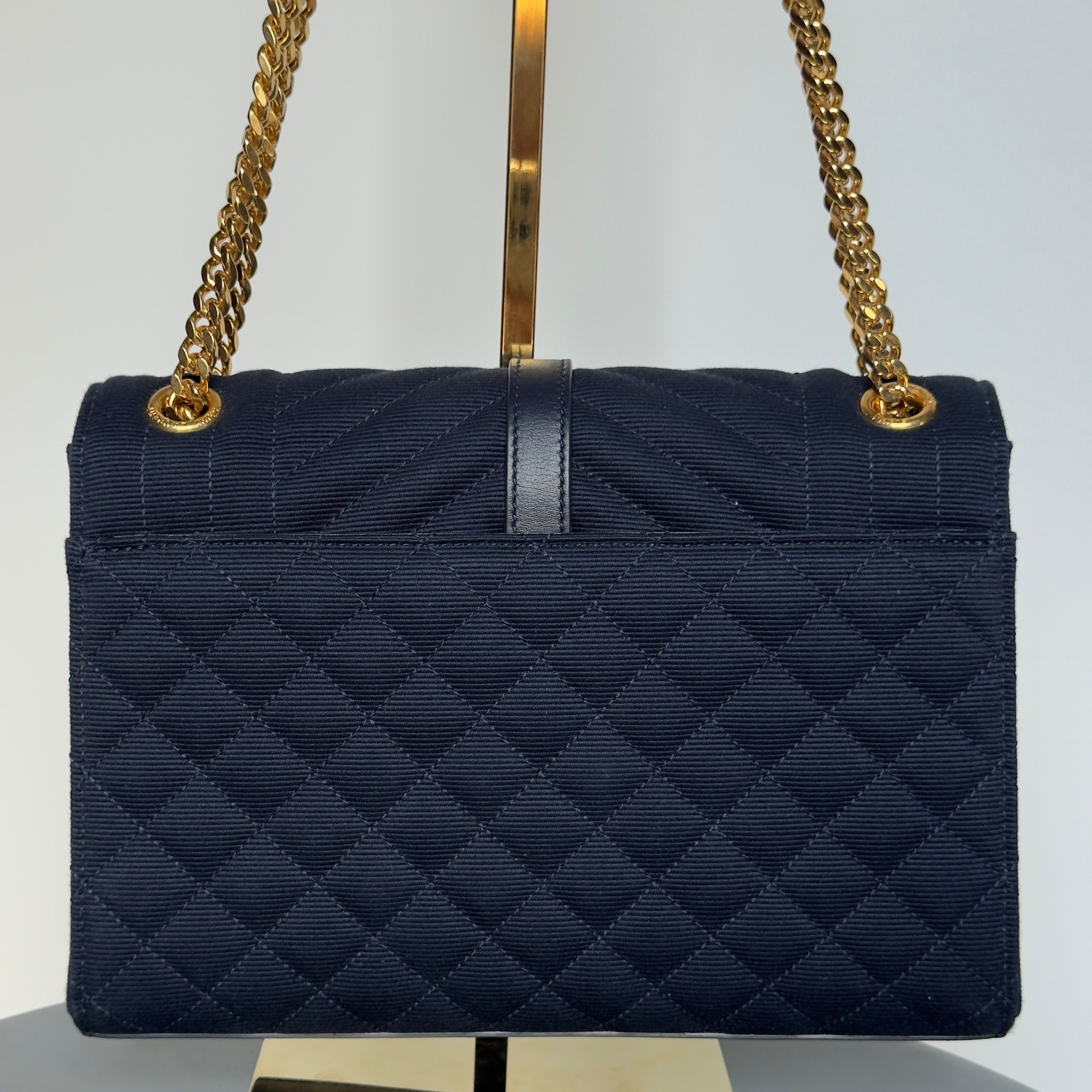 Saint Laurent Envelope Triquilt Chain Shoulder Bag Navy - Queen May