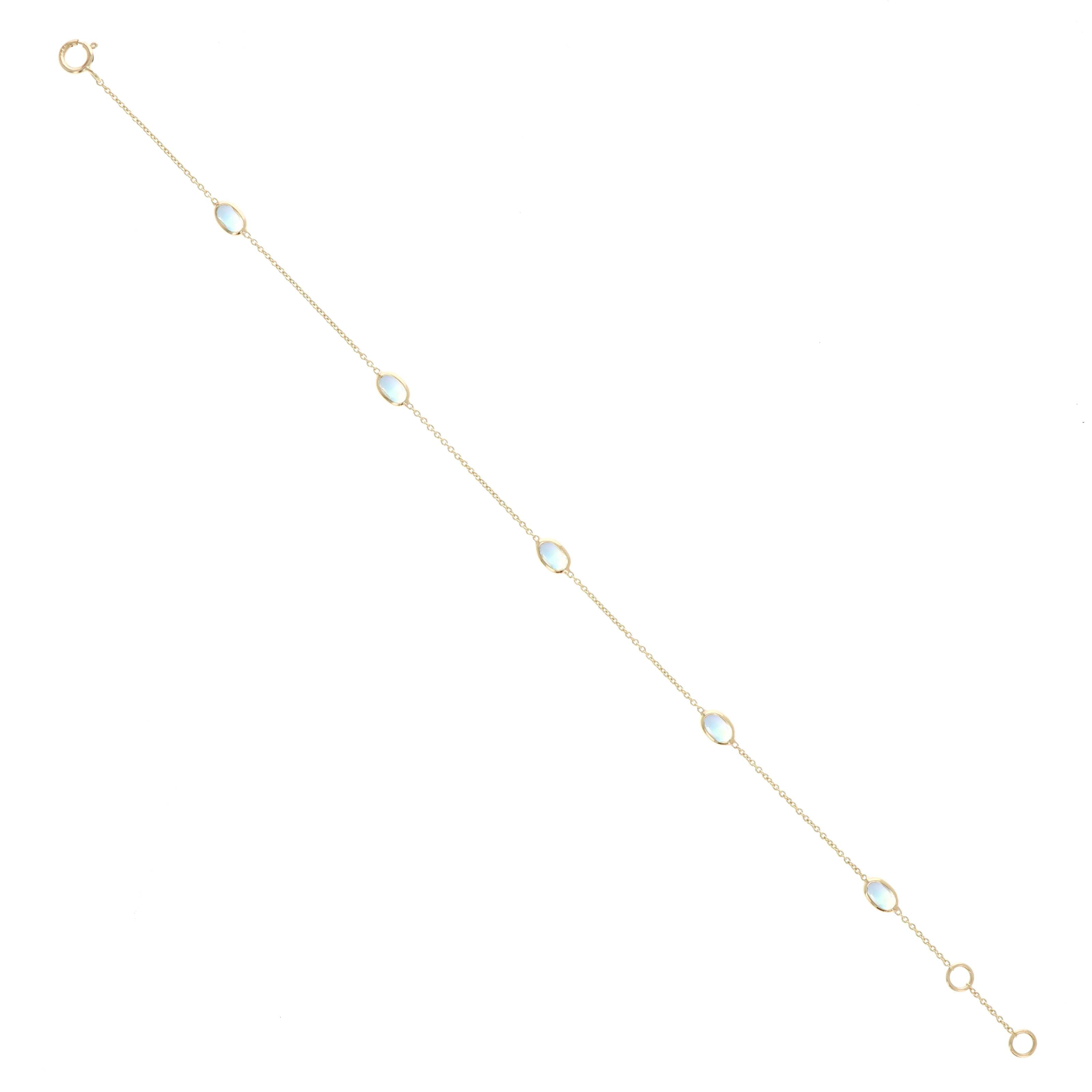 14K Yellow Gold 1.05 Carat Moonstone Oval Bezel Station Bracelet