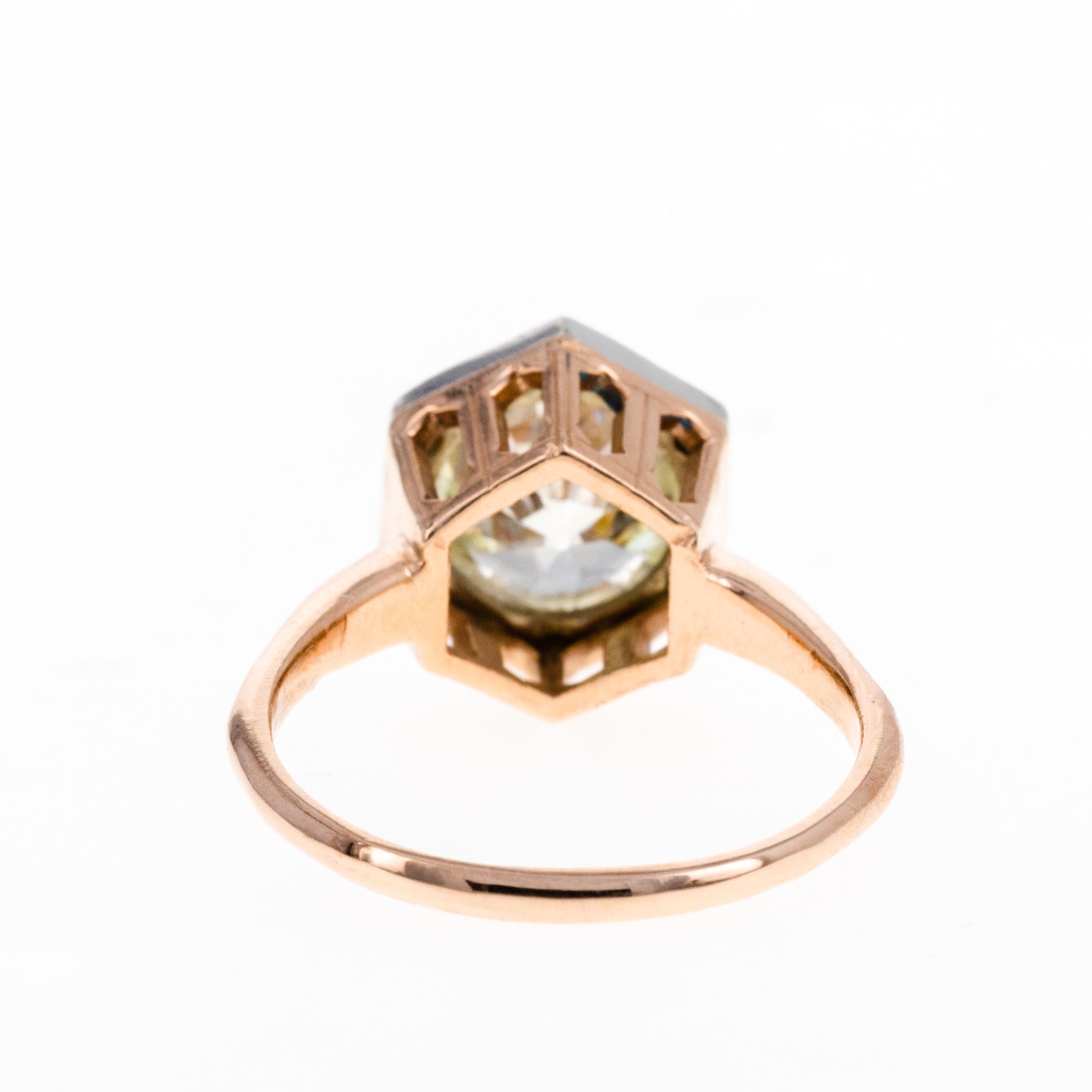 2.85 Carat Old European Diamond Hexagon Solitaire Engagement Ring in 14K Rose Gold GIA Certified - Queen May