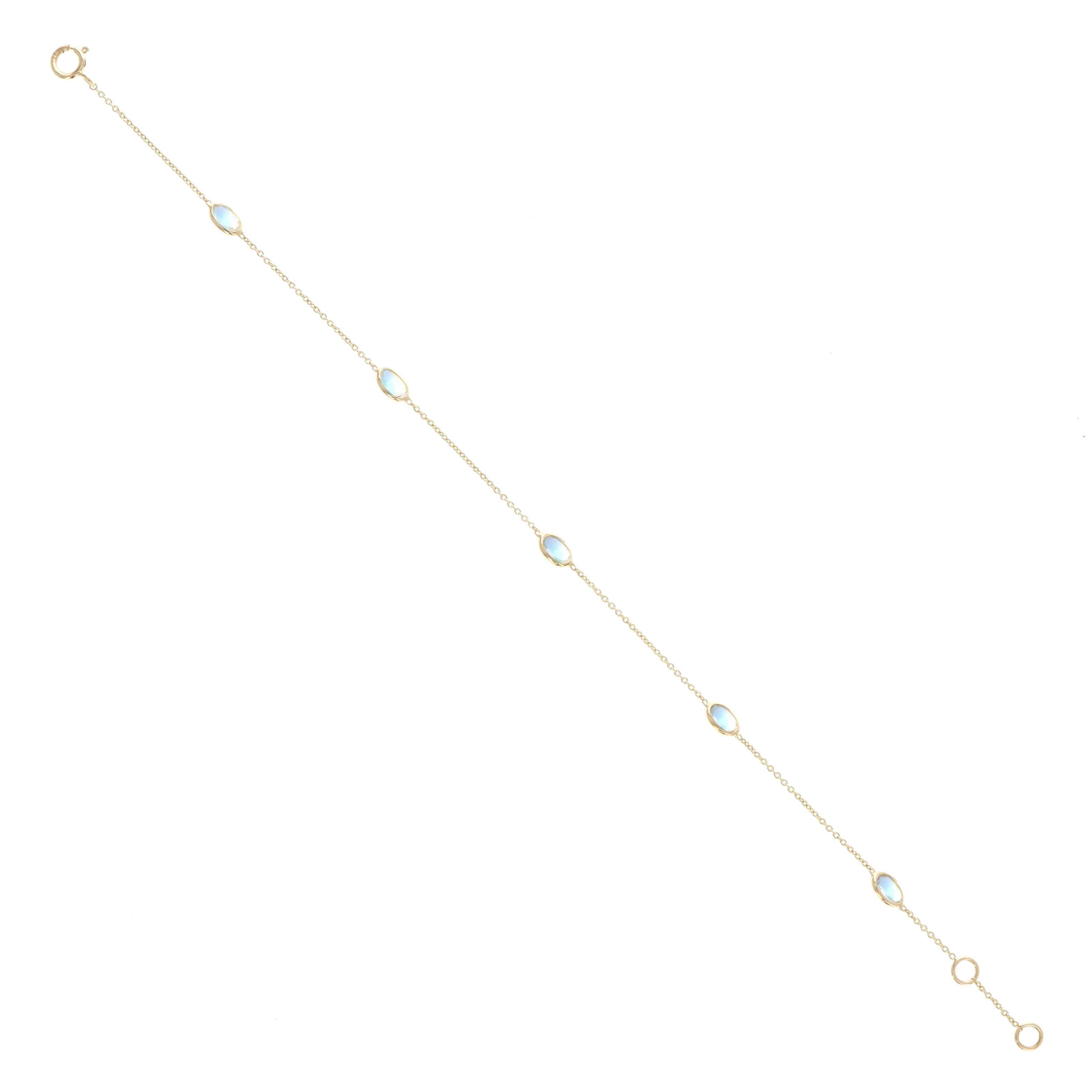 14K Yellow Gold 1.05 Carat Moonstone Oval Bezel Station Bracelet
