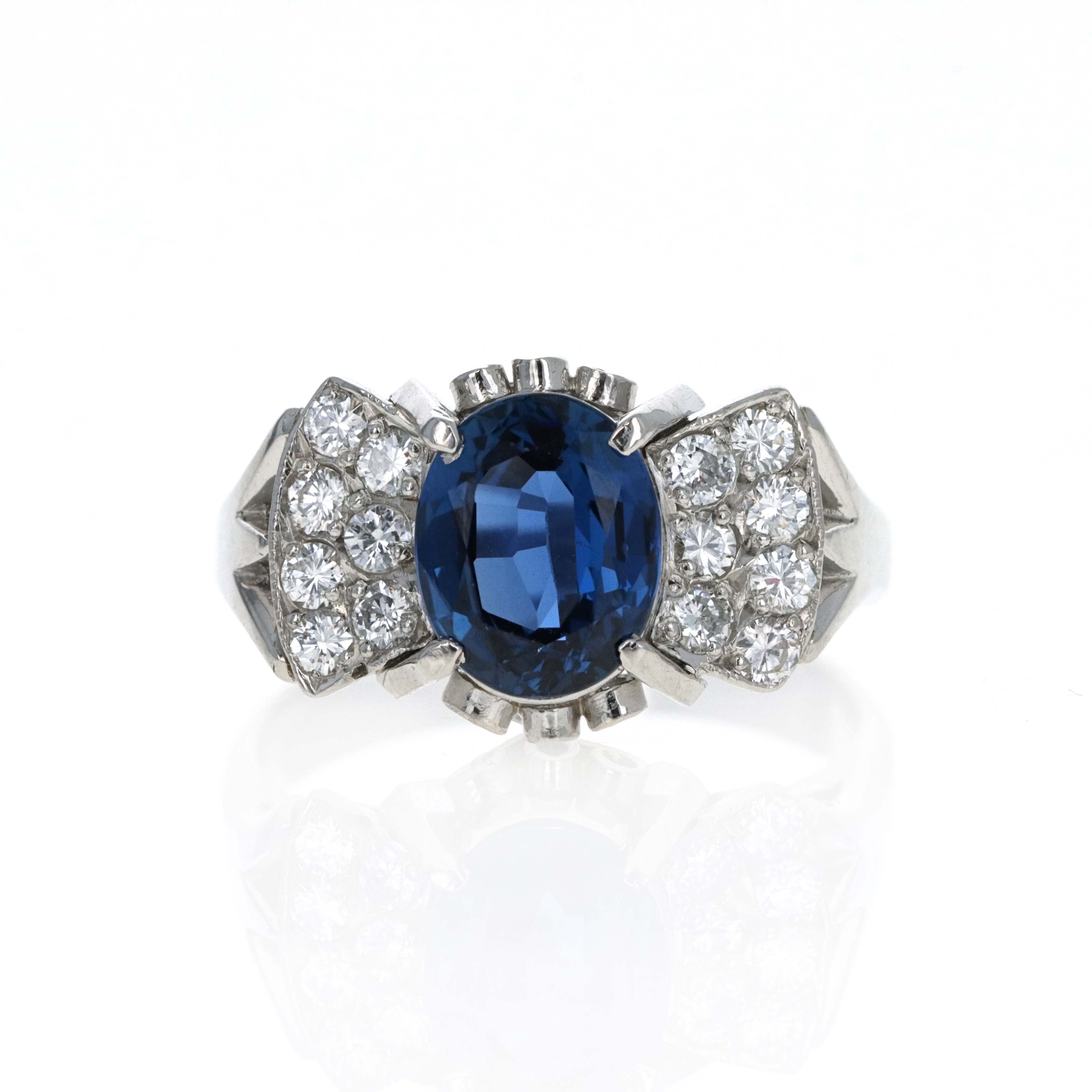 Platinum 1.92 Carat Oval Sapphire Diamond Accented Ring - Queen May