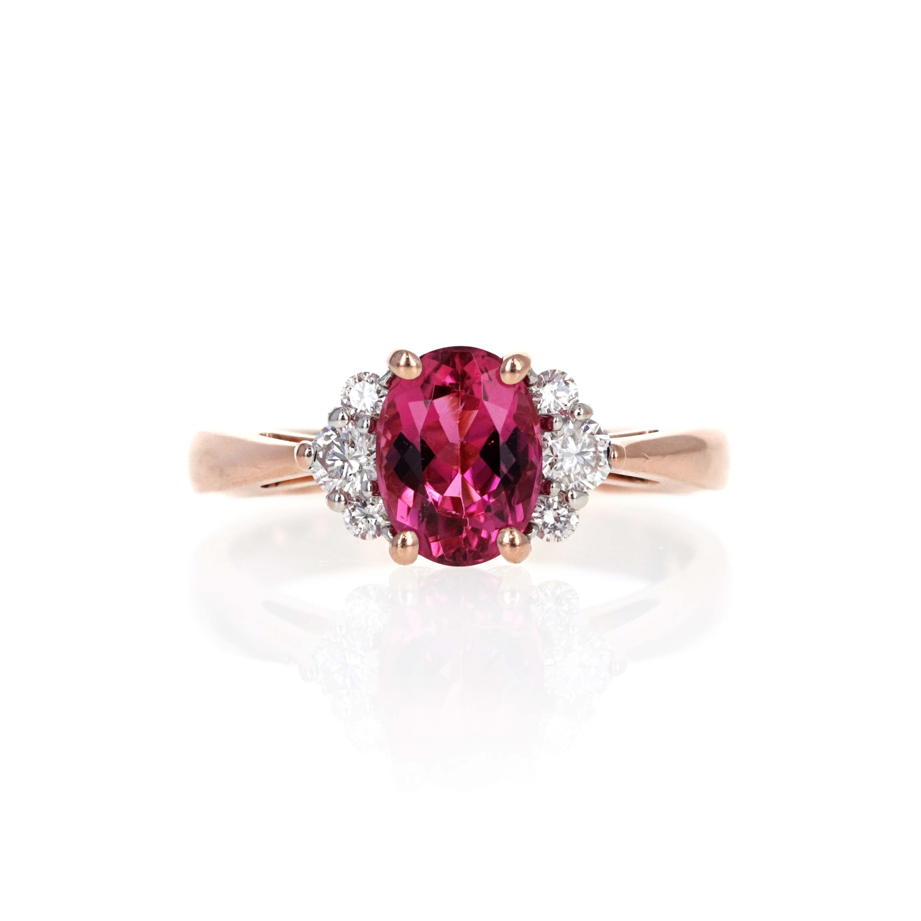 14K Rose Gold 1.25 Carat Pink Tourmaline Diamond Accented Ring - Queen May