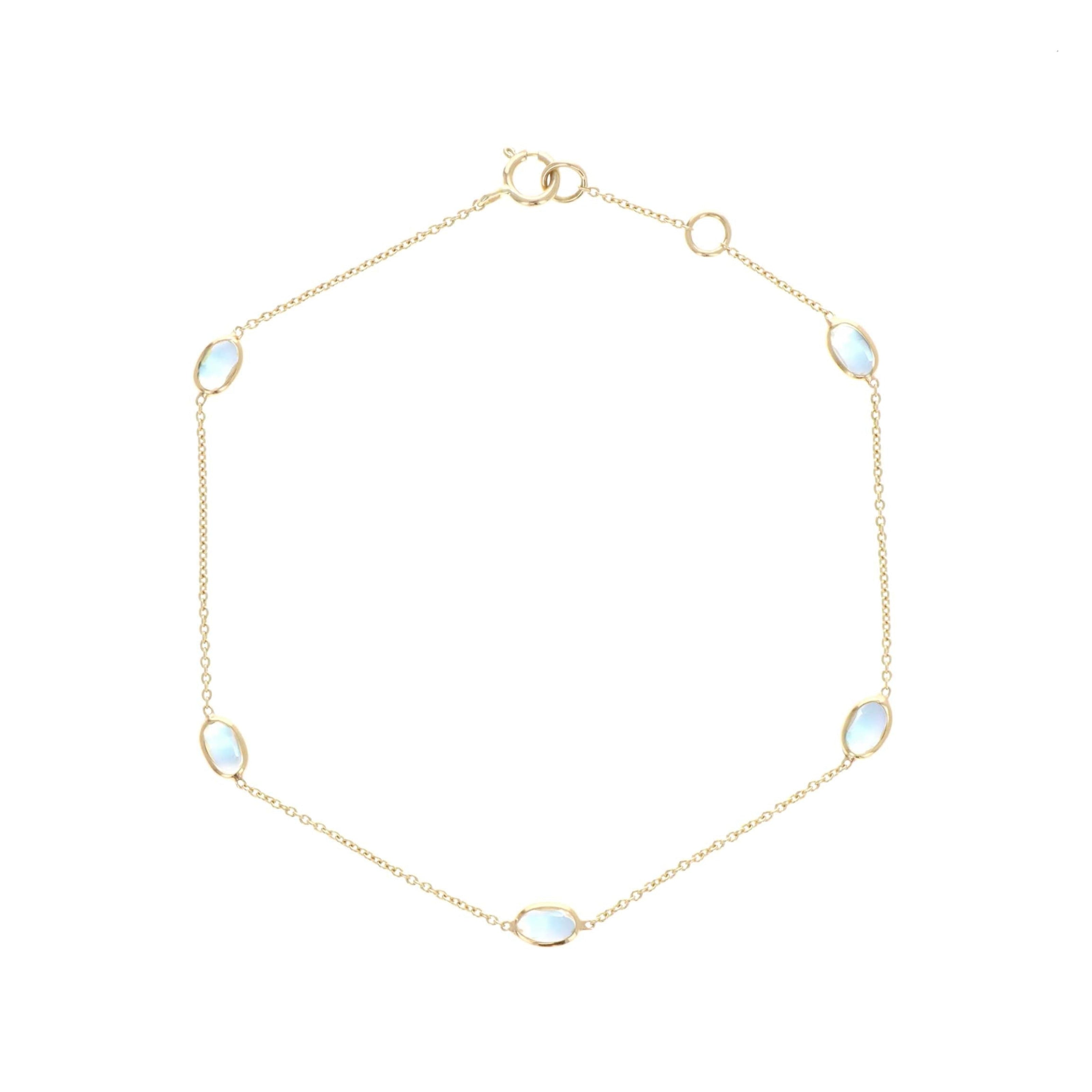 14K Yellow Gold 1.05 Carat Moonstone Oval Bezel Station Bracelet