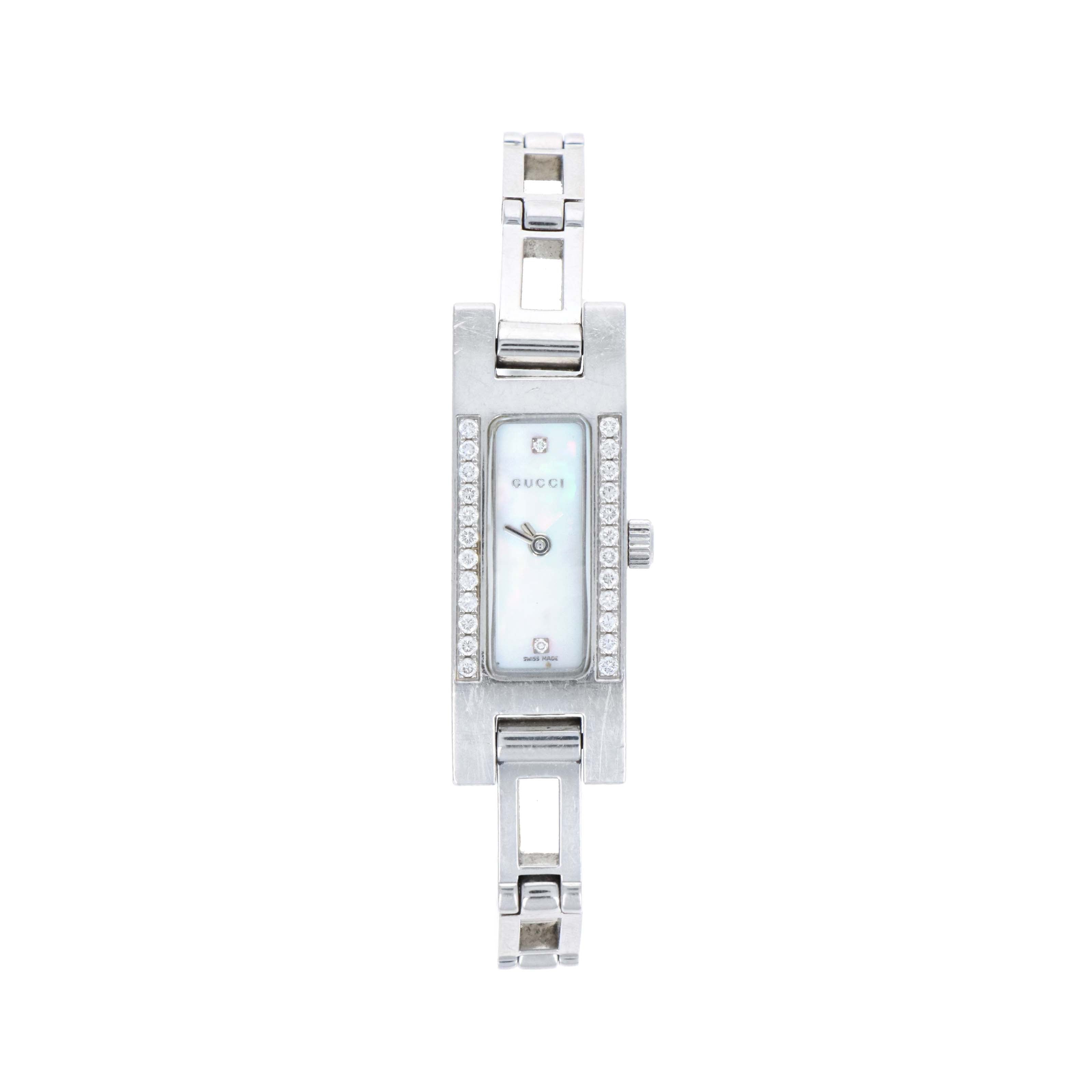 Gucci 9000L Diamond Set Bezel Mother of Pearl Dial Ladies Watch - Queen May