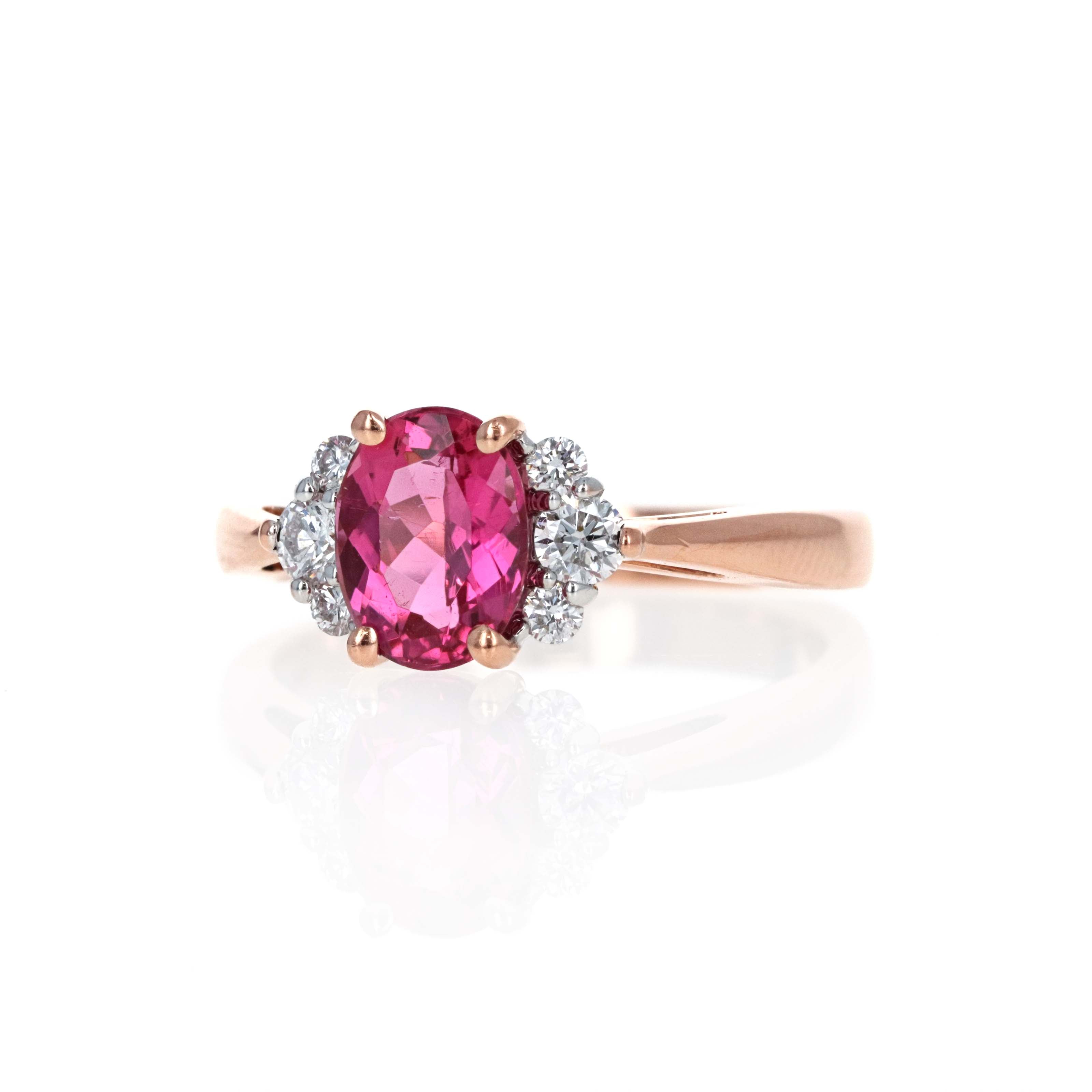 14K Rose Gold 1.25 Carat Pink Tourmaline Diamond Accented Ring - Queen May