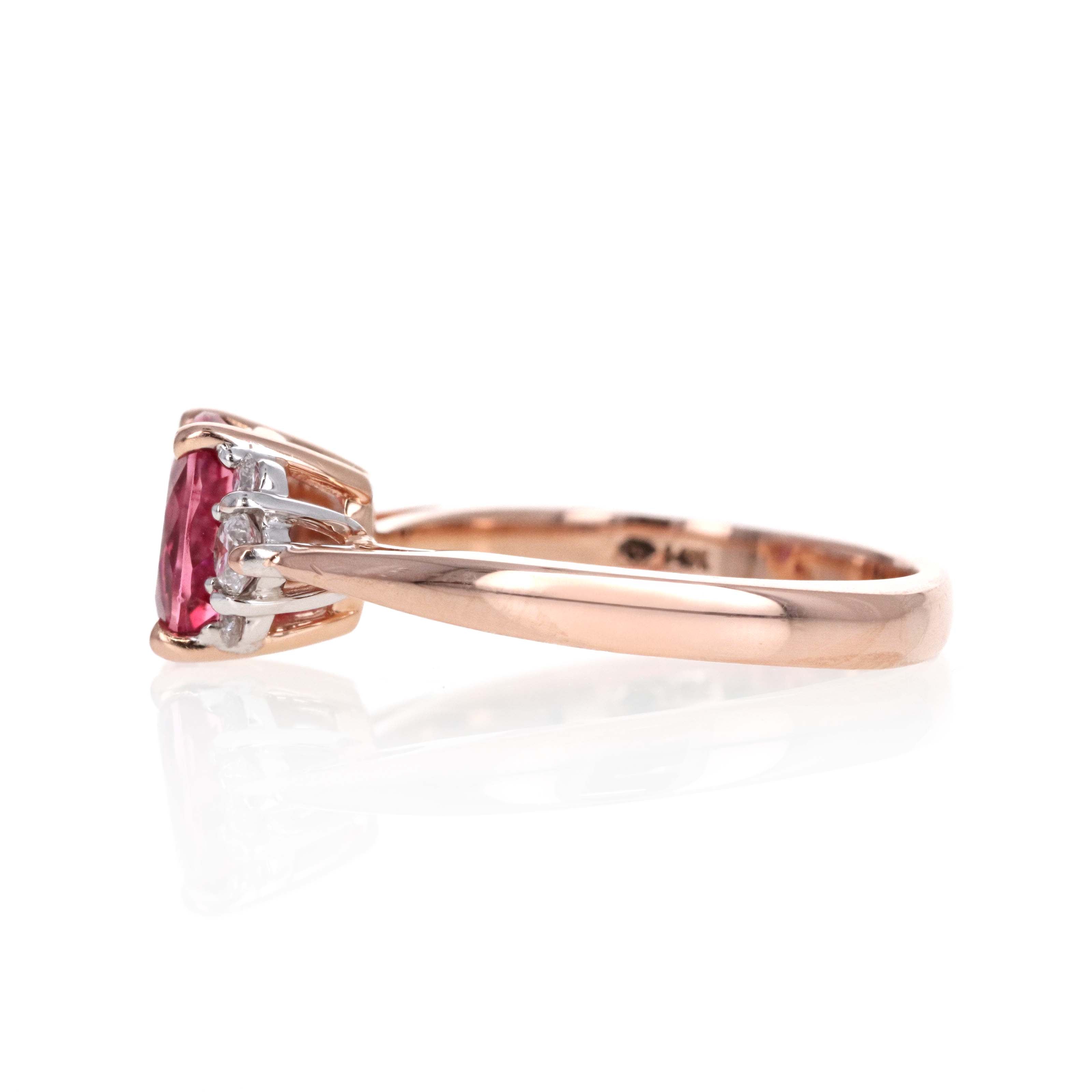 14K Rose Gold 1.25 Carat Pink Tourmaline Diamond Accented Ring - Queen May