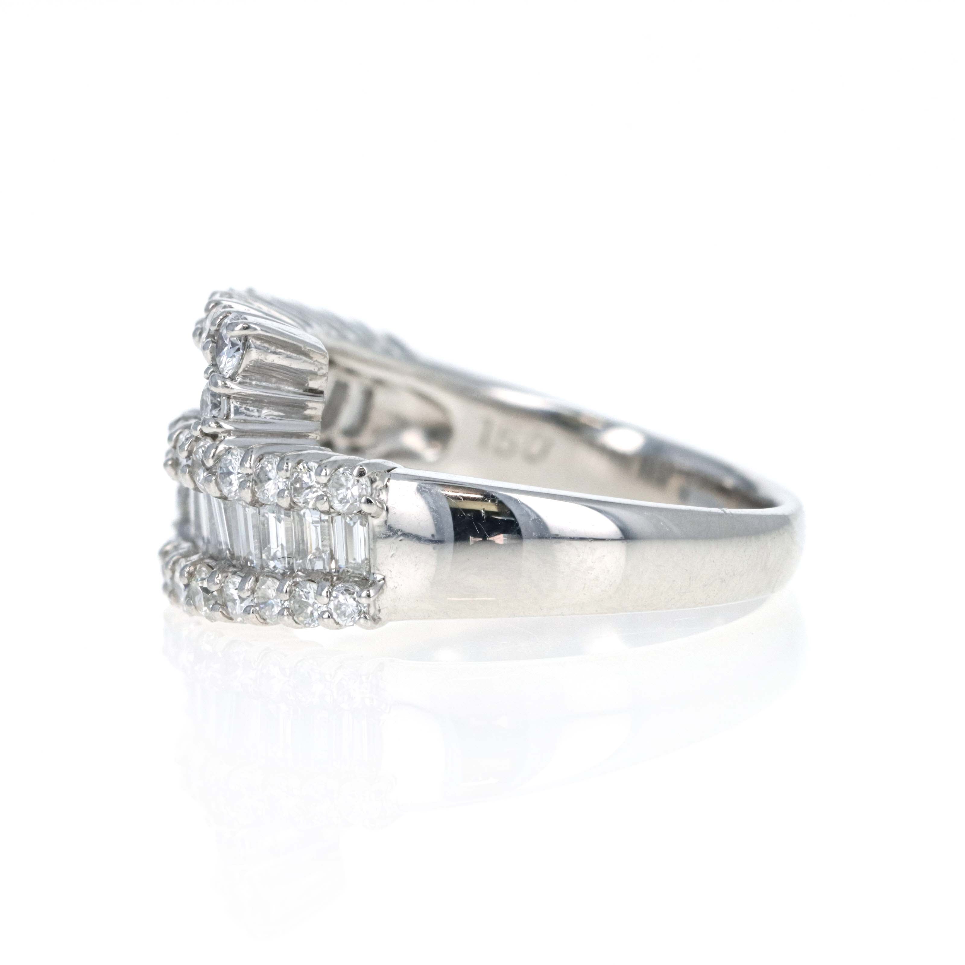 Platinum 1.5 Carat Diamond Baguette Round Pave Bypass Ring - Queen May