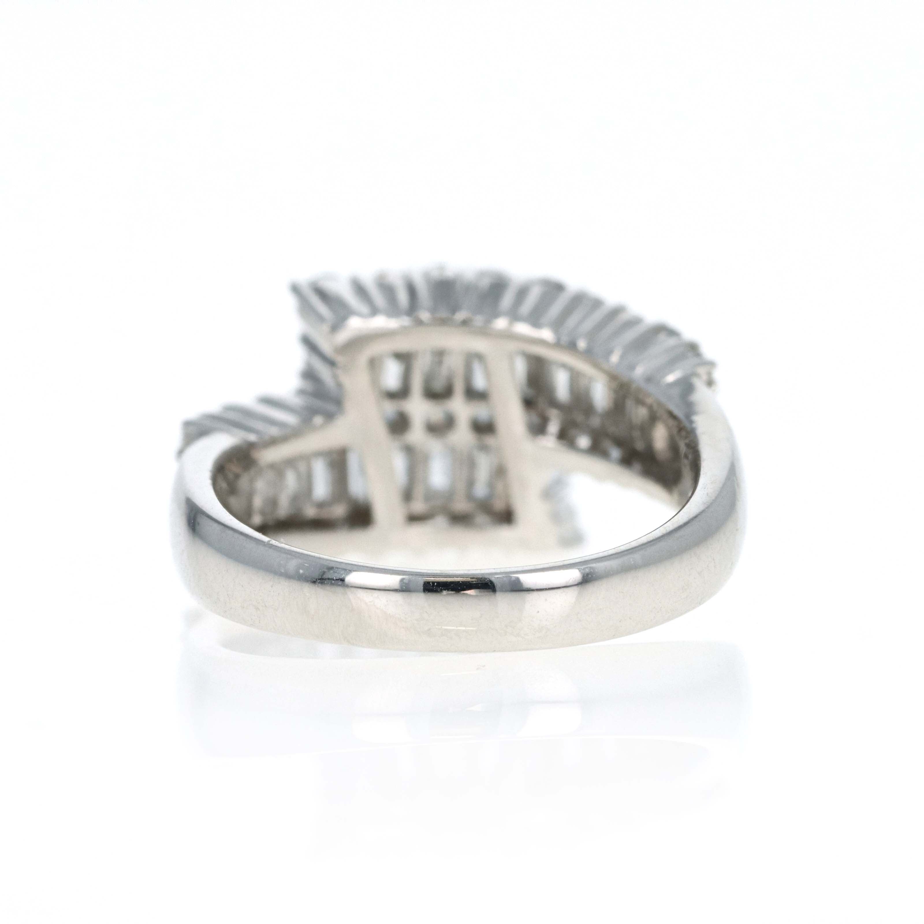 Platinum 1.5 Carat Diamond Baguette Round Pave Bypass Ring - Queen May