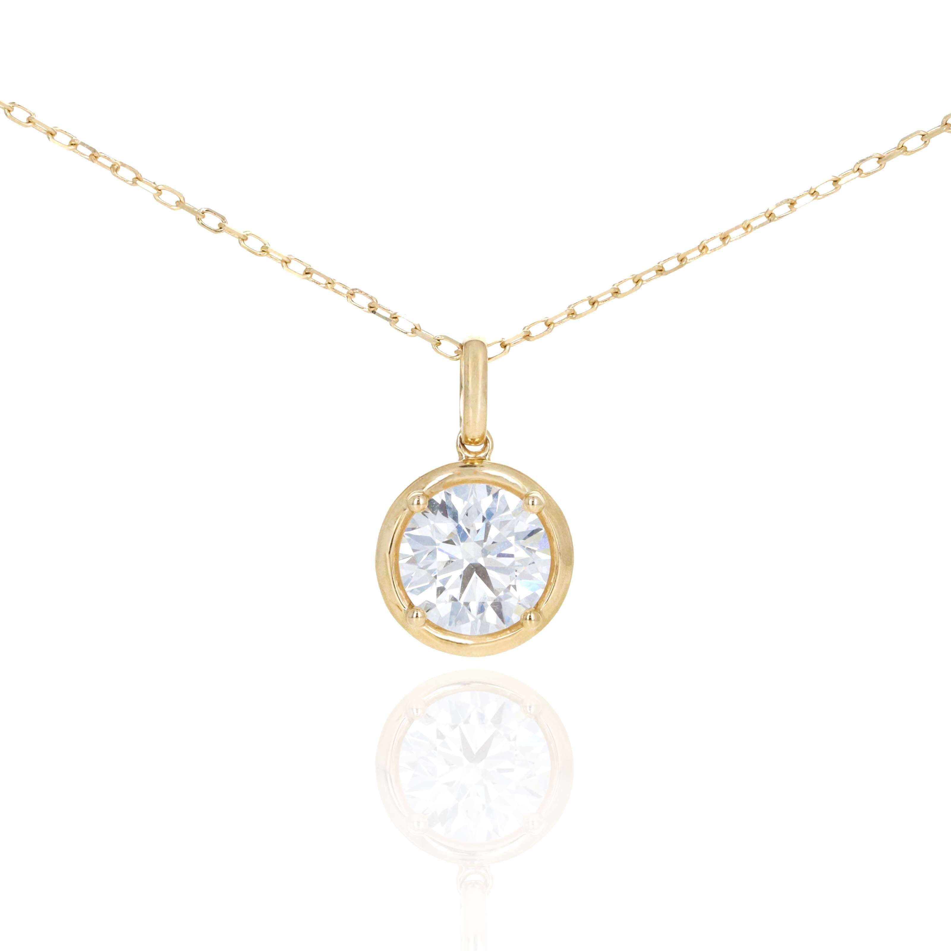 Lab Grown Solitaire Diamond Round Bezel Necklace Yellow Gold - Queen May