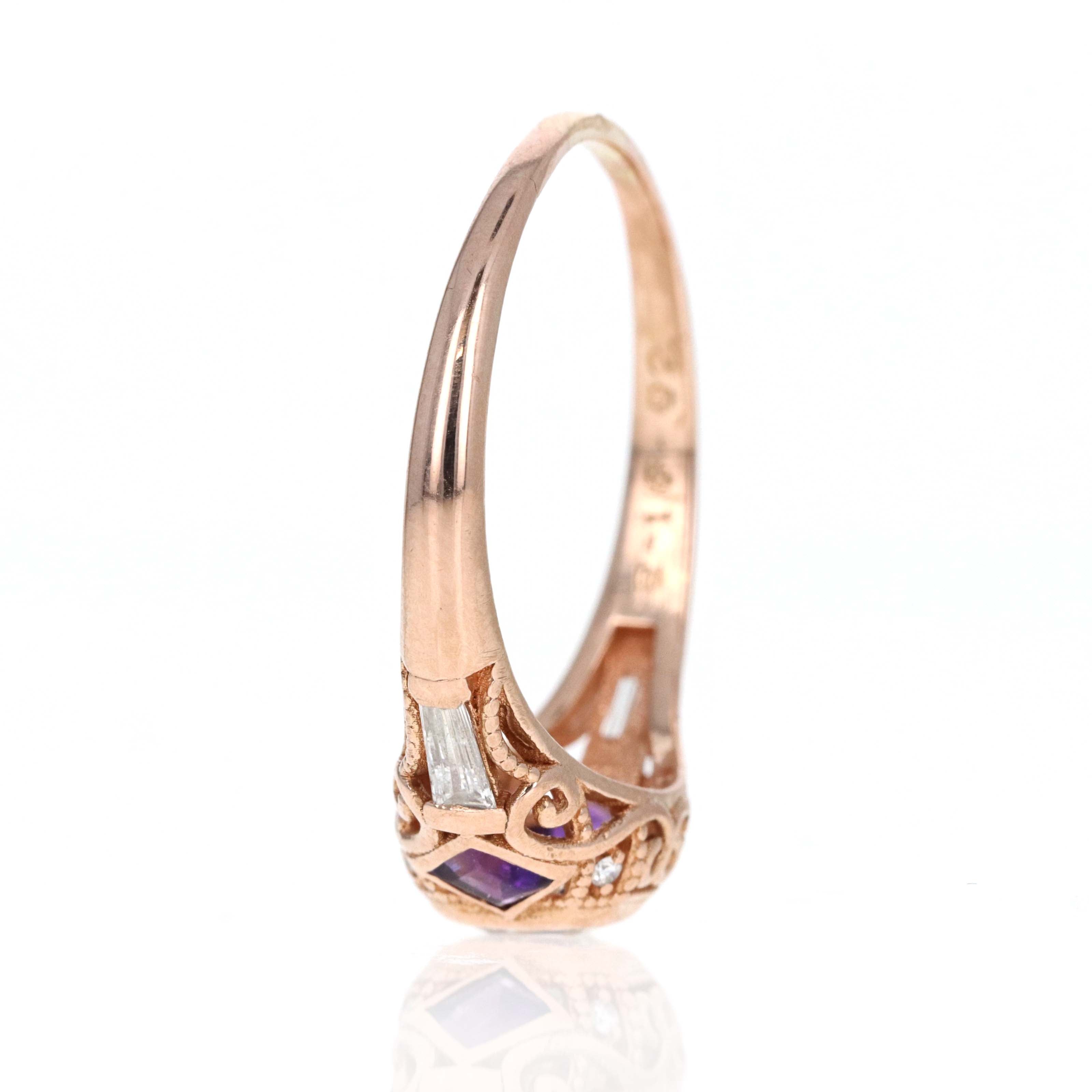 14K Rose Gold 0.40 Carat Emerald Diamond Amethyst Accented Engagement Ring - Queen May
