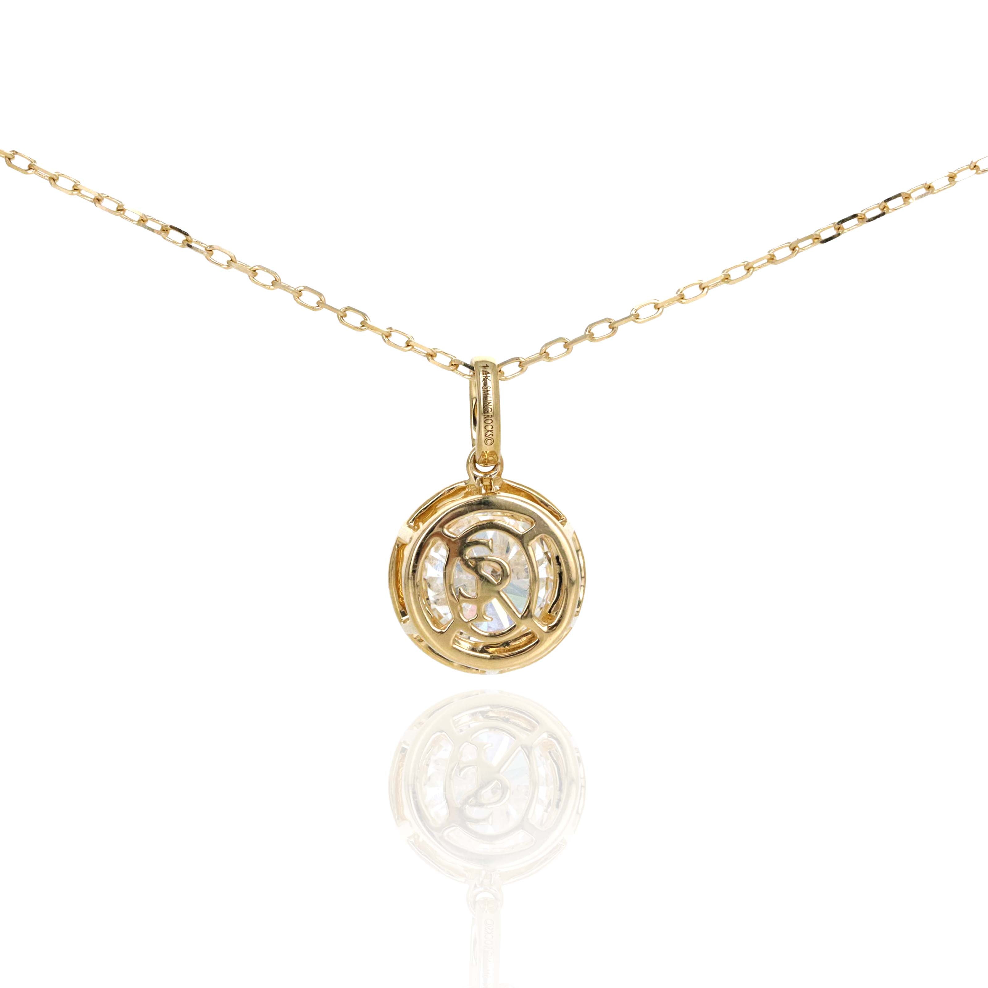 Lab Grown Solitaire Diamond Round Bezel Necklace Yellow Gold - Queen May