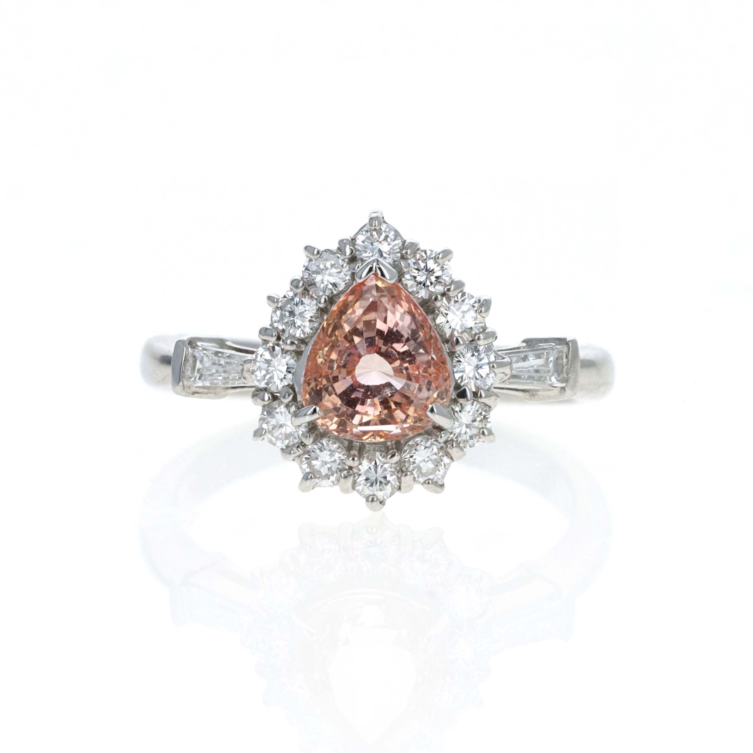 Platinum 1.56 Carat Pear Pinkish Orange Padparadscha Sapphire - Queen May