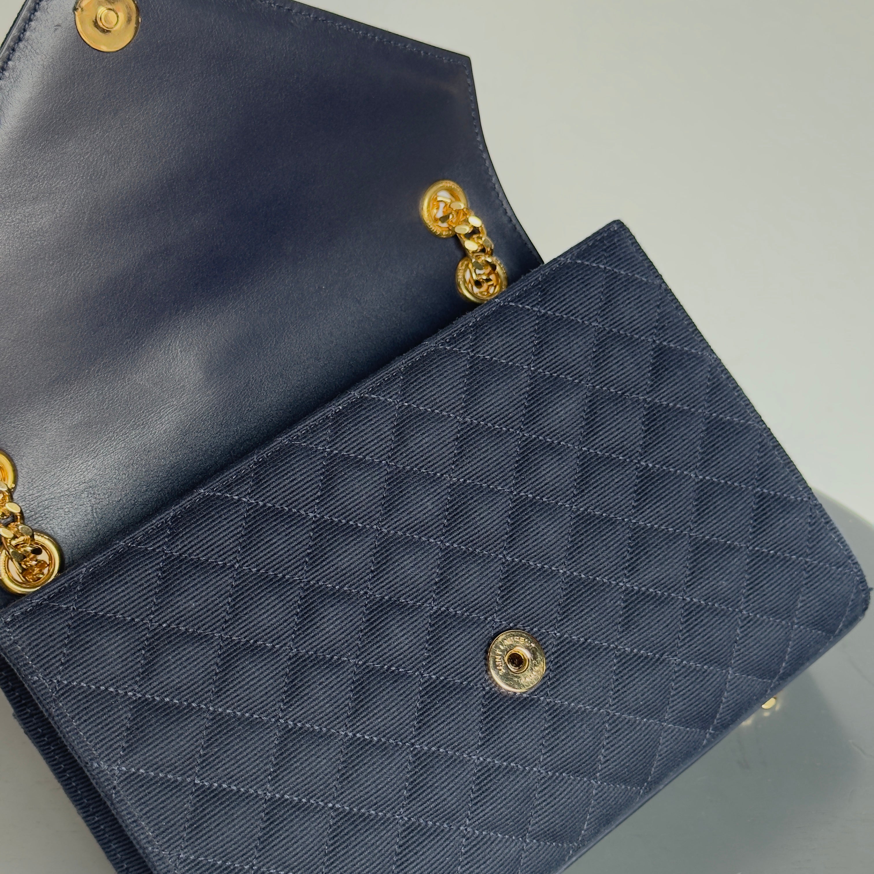 Saint Laurent Envelope Triquilt Chain Shoulder Bag Navy - Queen May