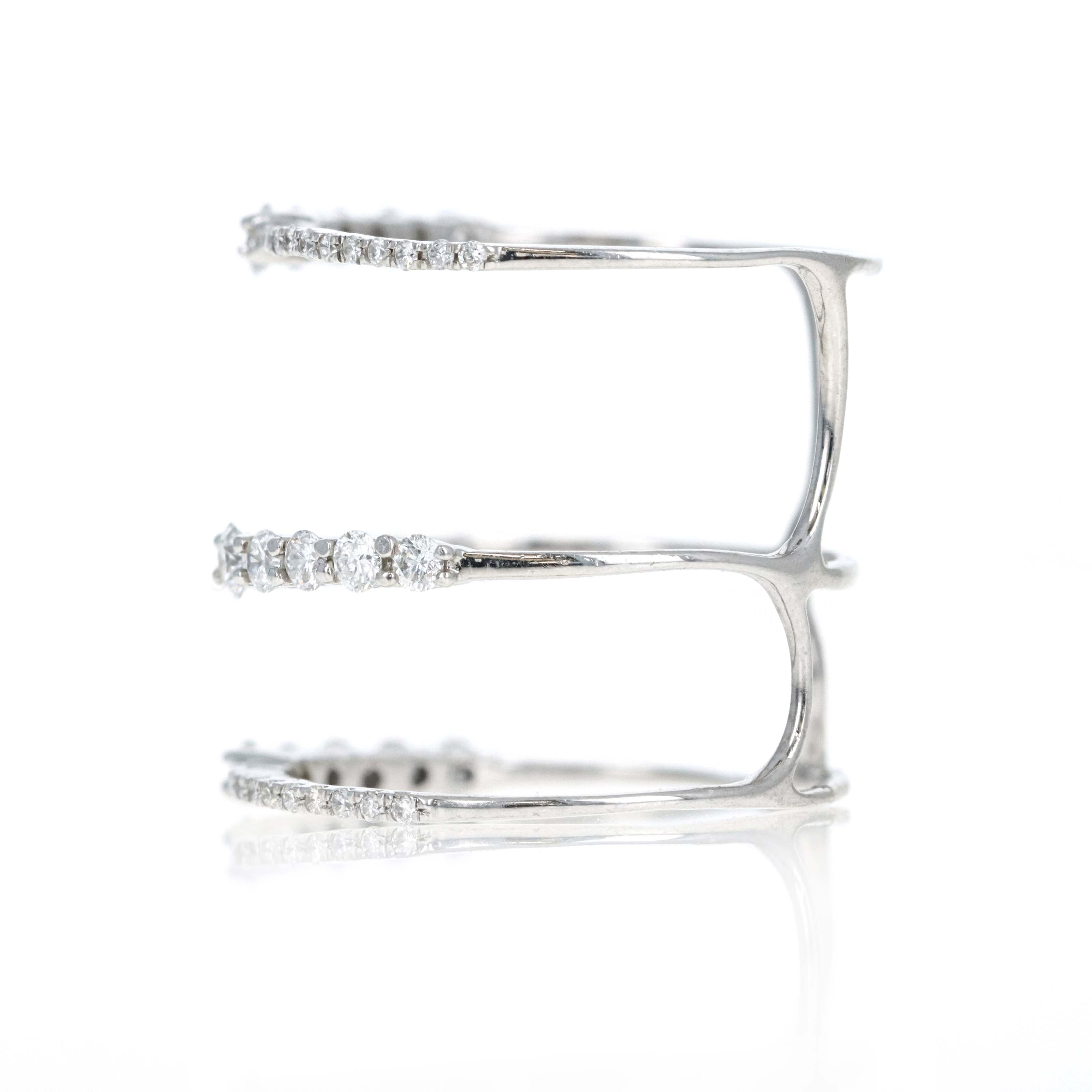 14K White Gold 0.60 Carat Total Weight Diamond Triple Band - Queen May