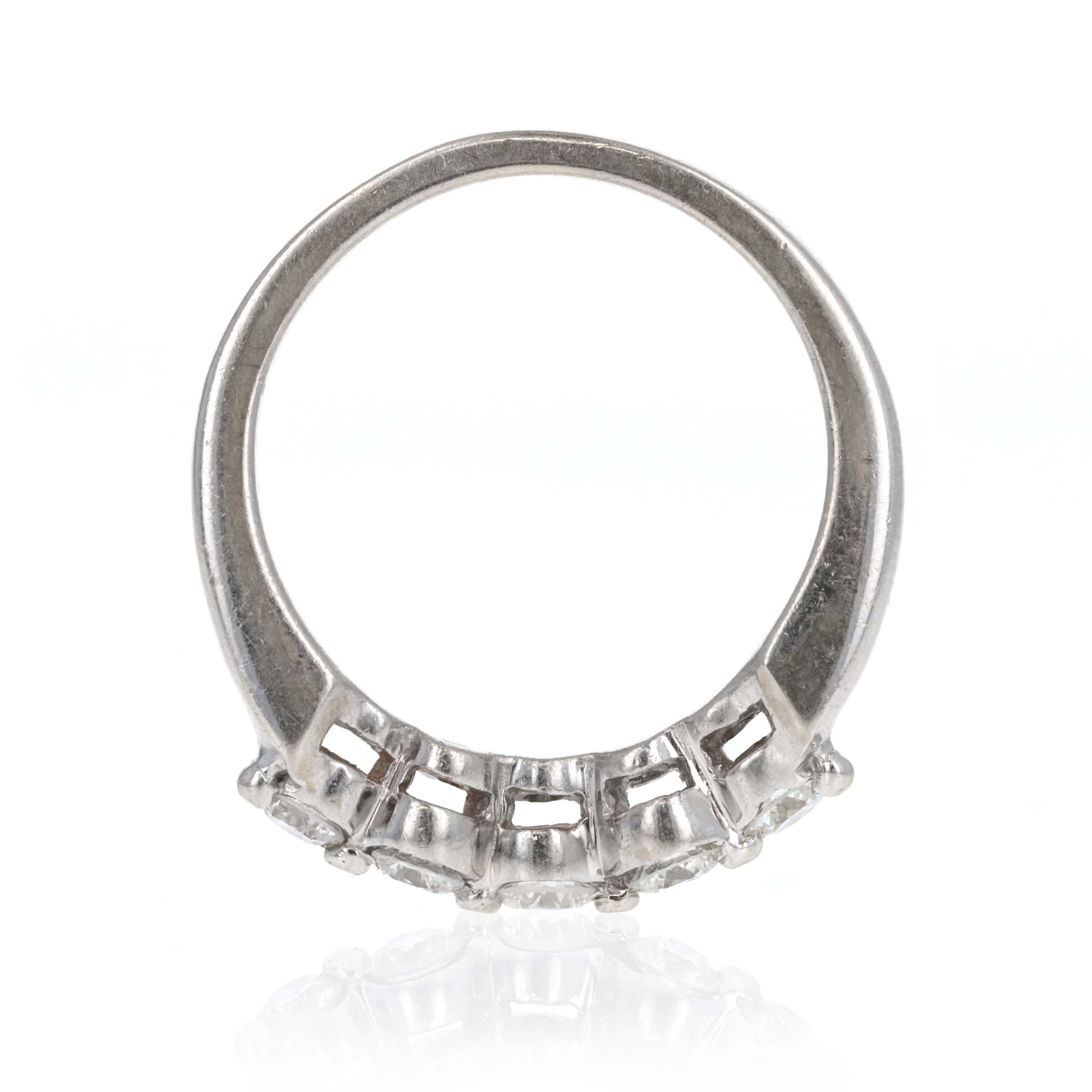 14K White Gold 0.50 Carat Round Diamond Five Stone Band - Queen May