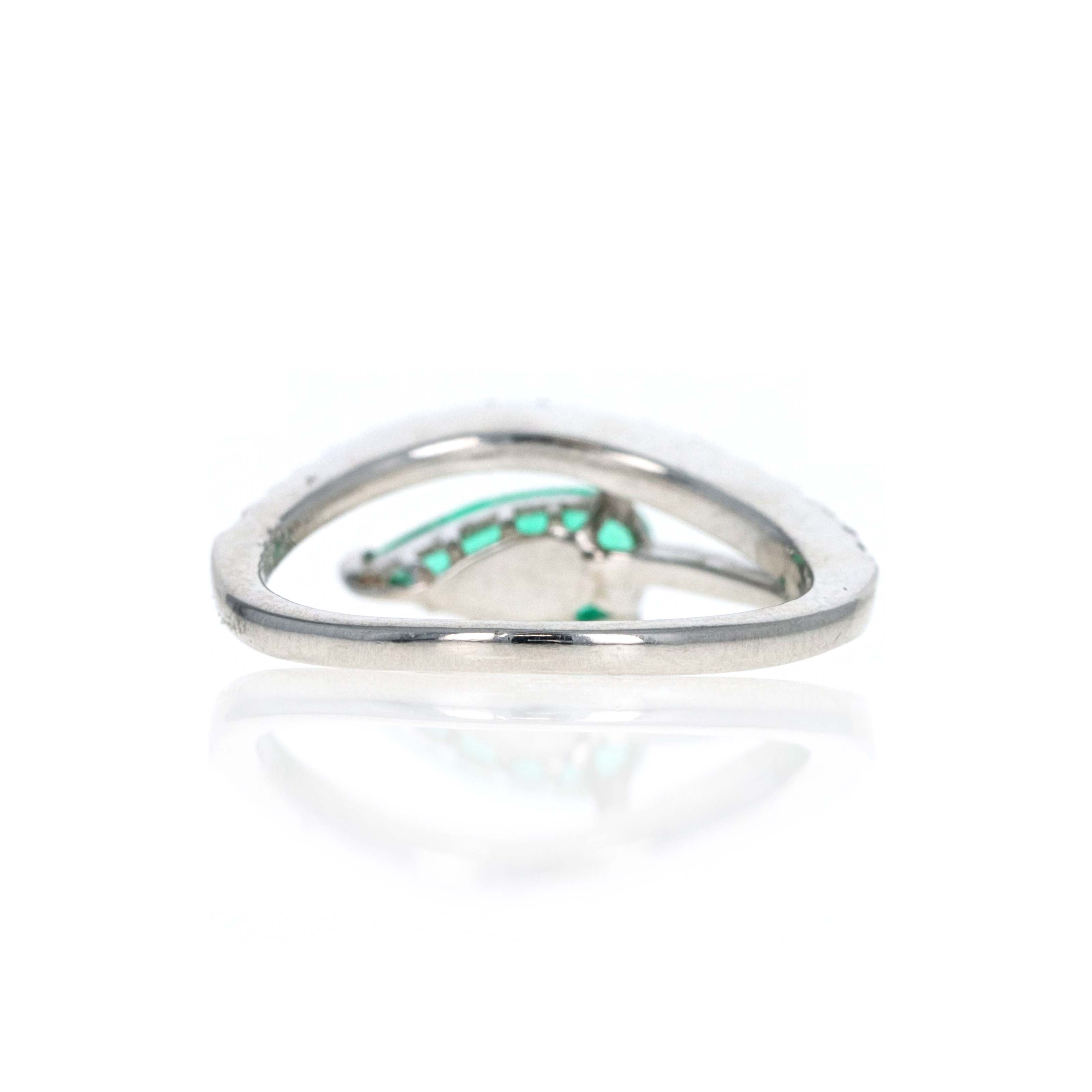 Platinum 0.58 Carat Pear Natural Emerald Diamond Twist Ring - Queen May