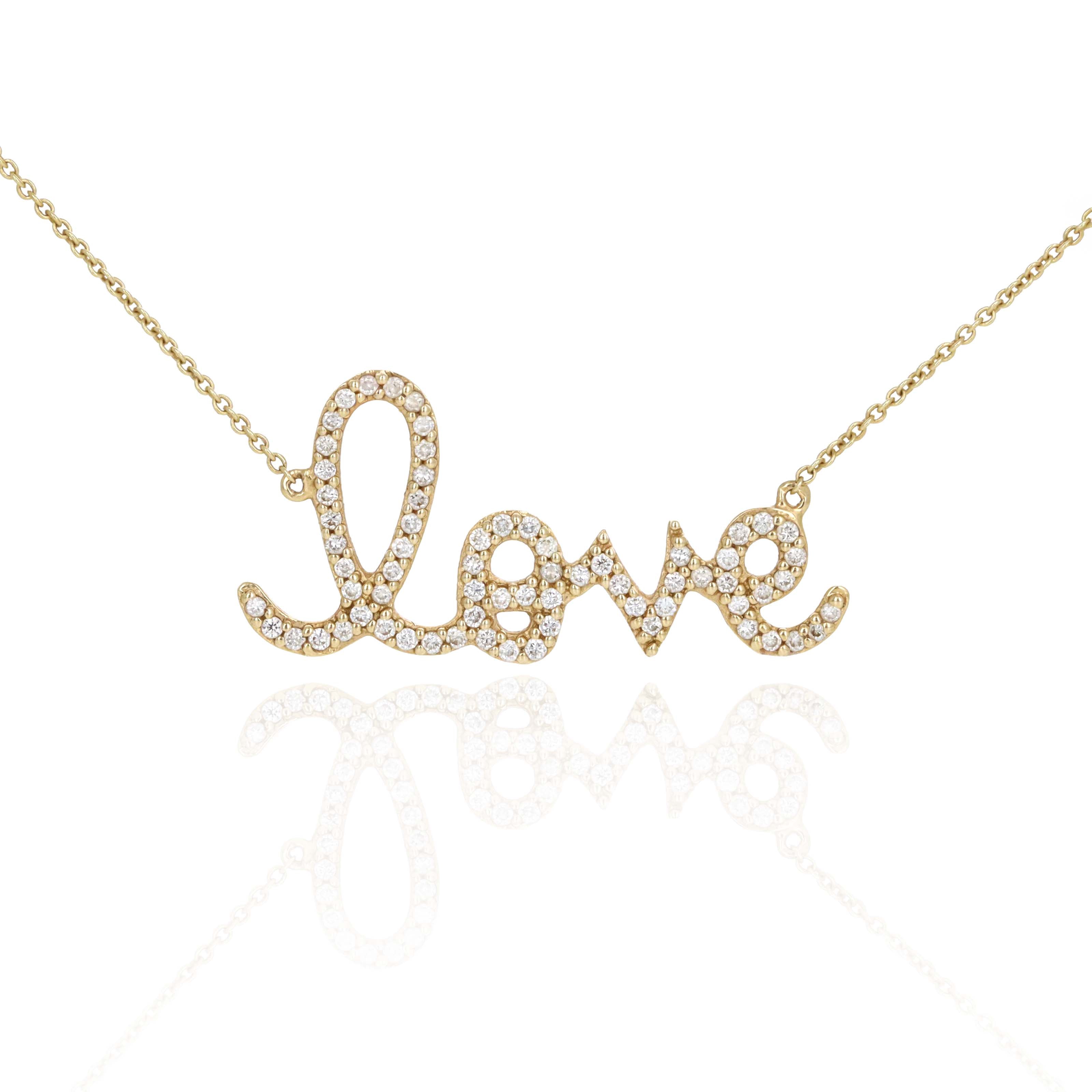 Sydney Evan 14K Yellow Gold Pavé Diamond "Love" Large Pendant Necklace - Queen May