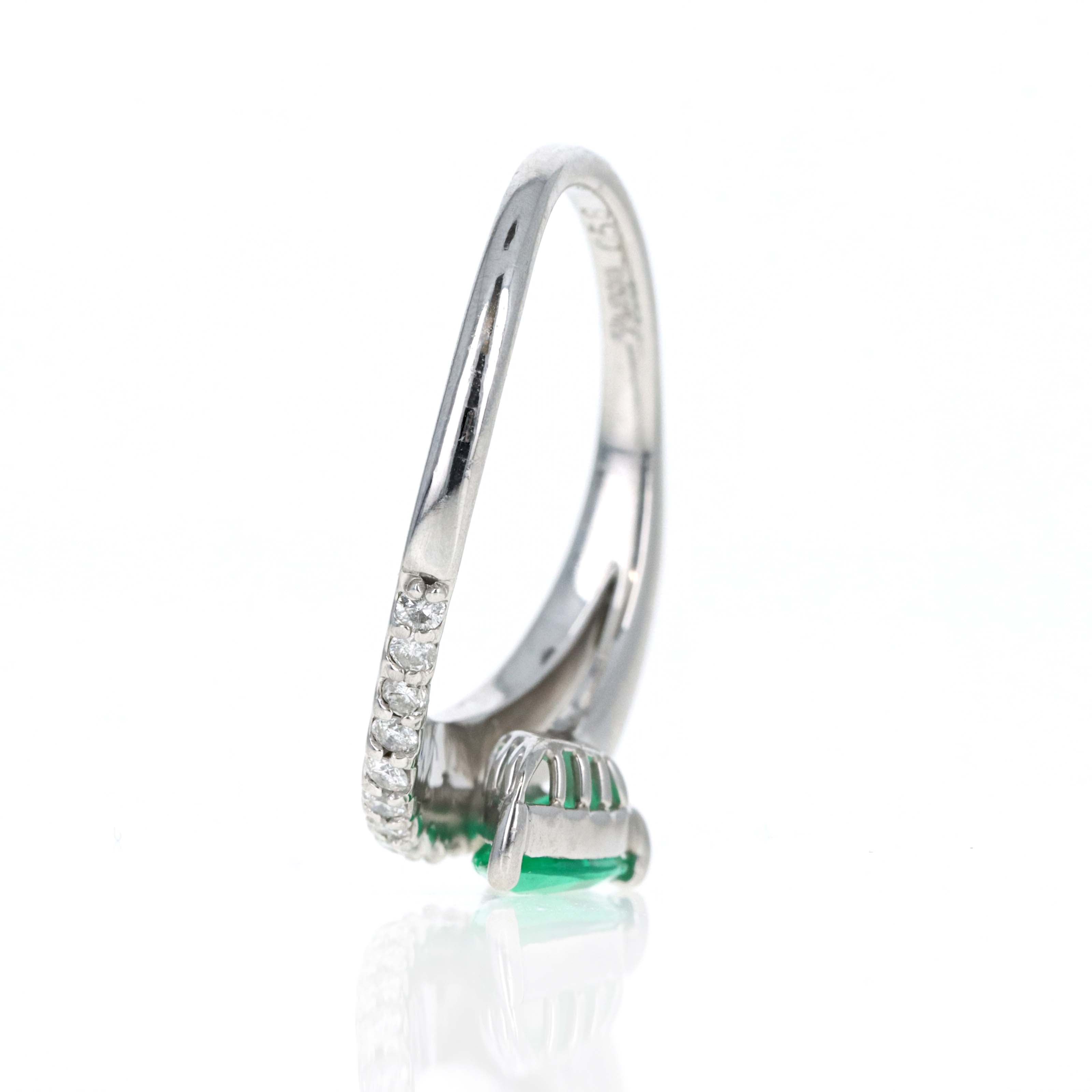 Platinum 0.58 Carat Pear Natural Emerald Diamond Twist Ring - Queen May
