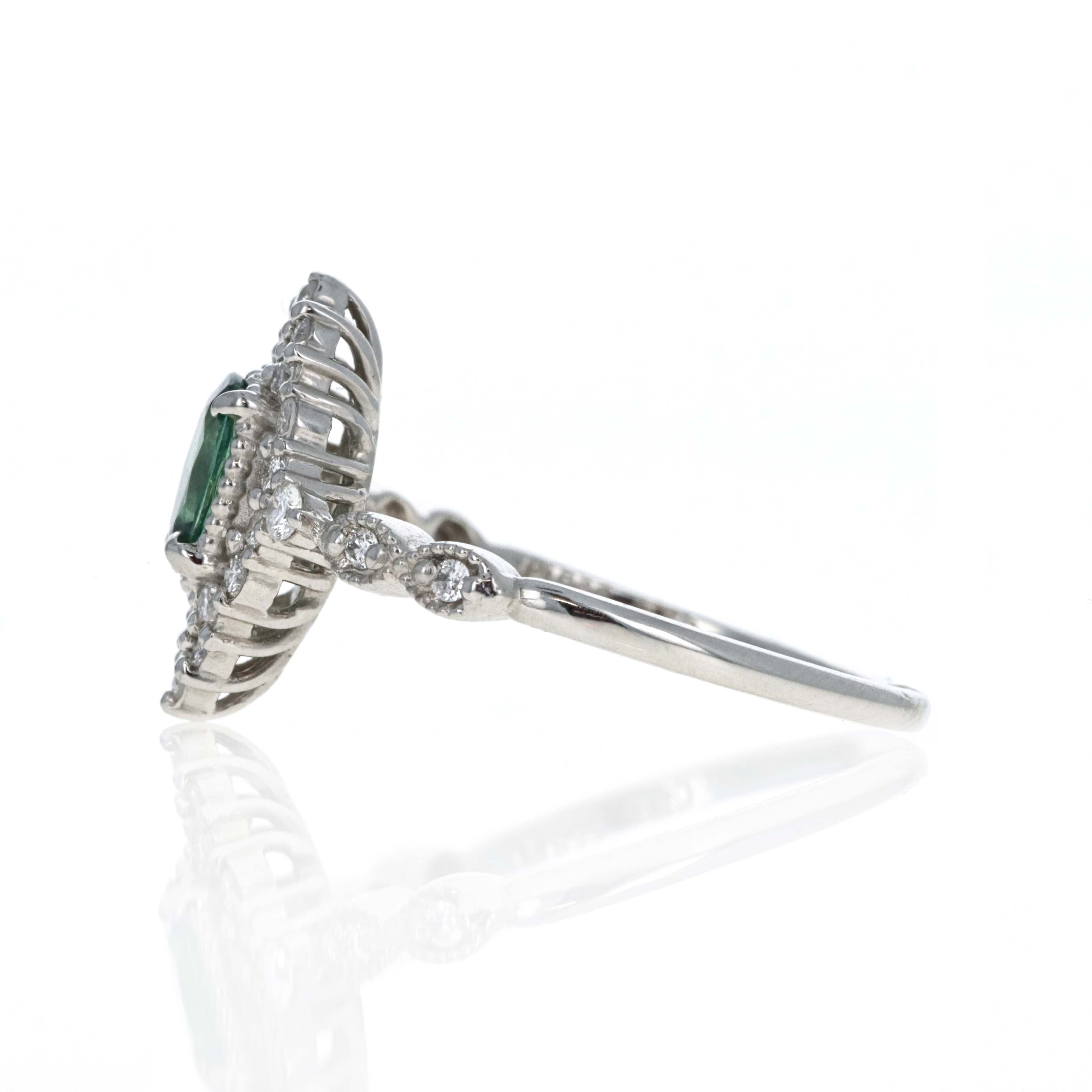 Platinum 0.60 Carat Alexandrite Diamond Scallop Halo Ring - Queen May