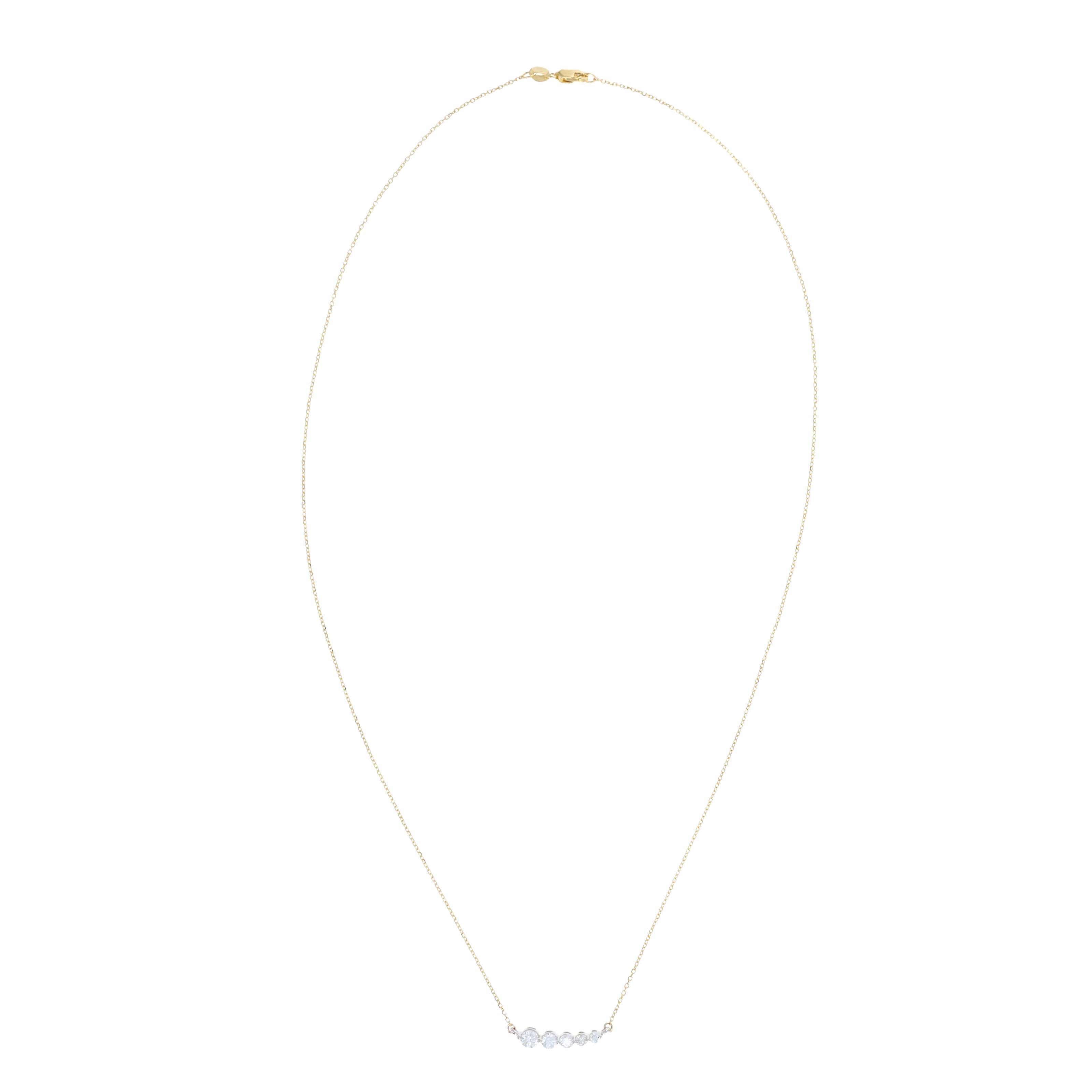 Platinum & 14K Yellow Gold 0.55 Carat Round Brilliant Diamond Five Stone Necklace