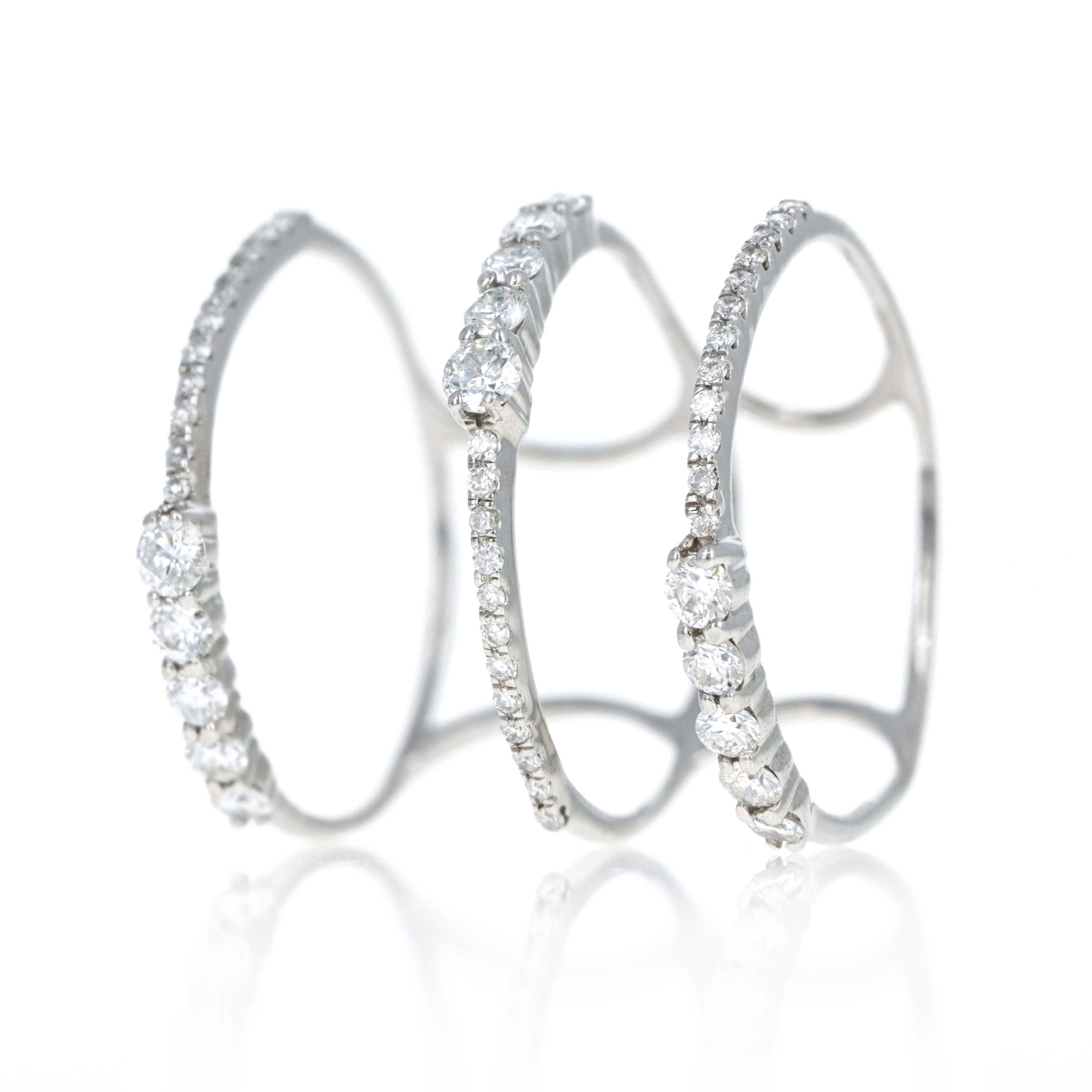 14K White Gold 0.60 Carat Total Weight Diamond Triple Band - Queen May