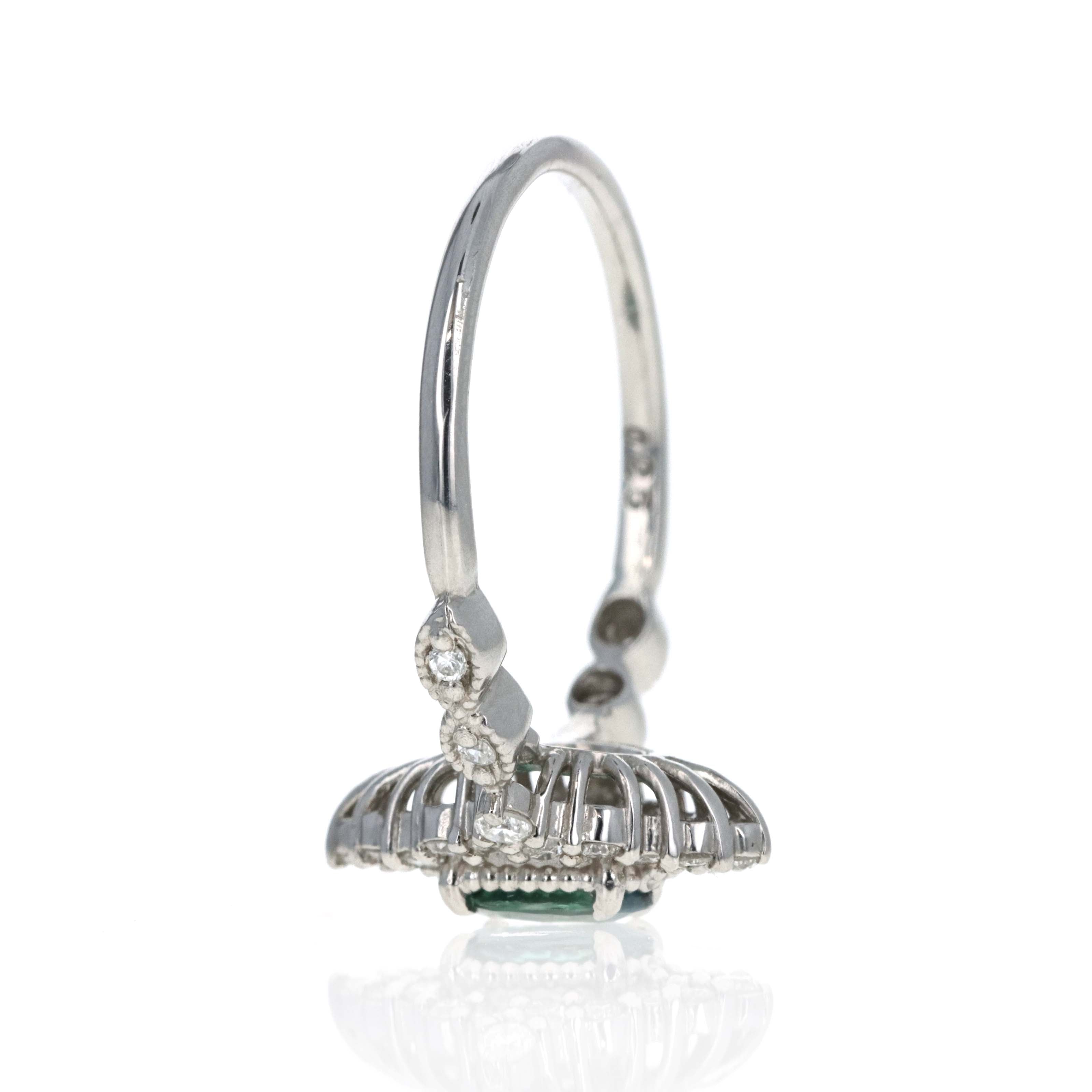 Platinum 0.60 Carat Alexandrite Diamond Scallop Halo Ring - Queen May