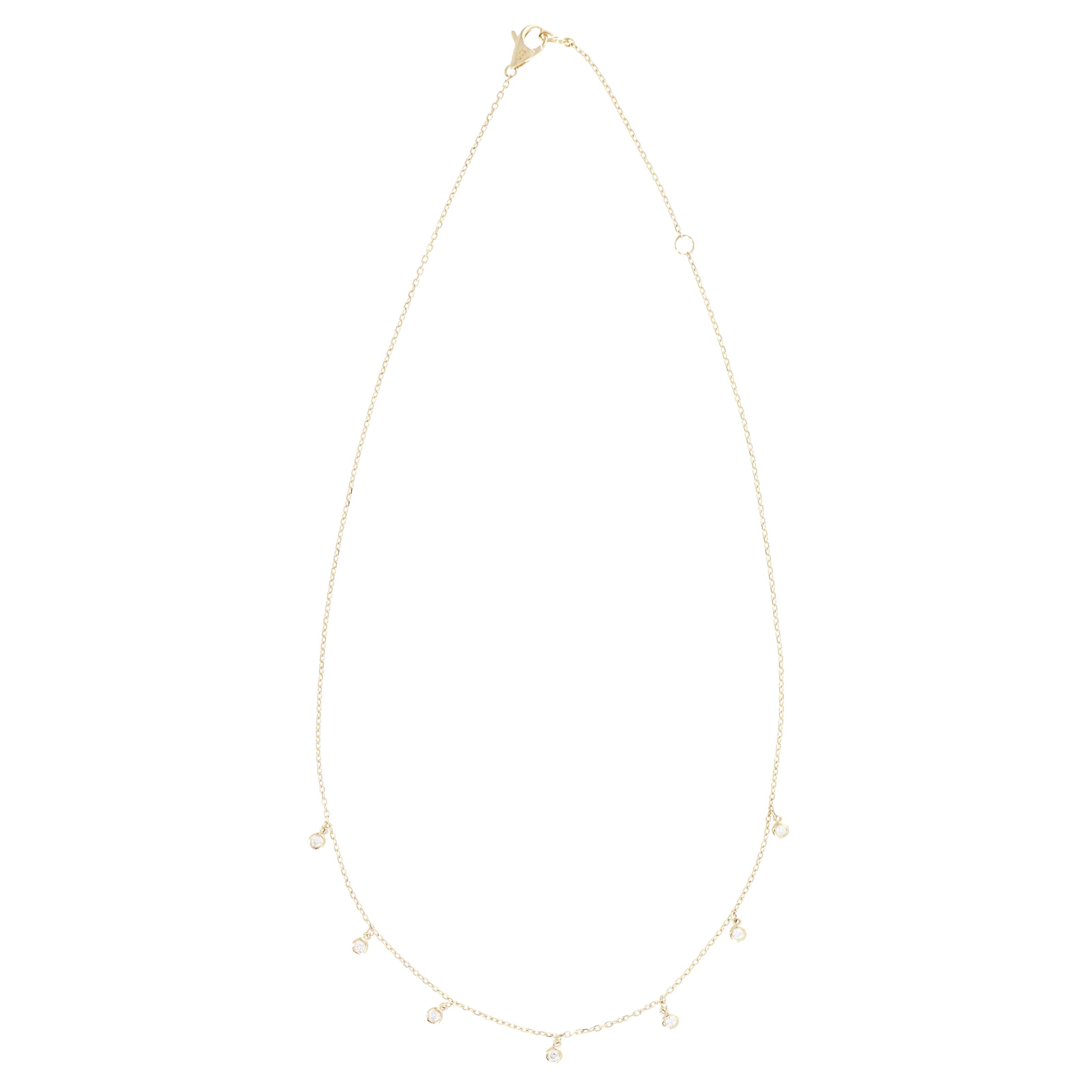 14K Yellow Gold 0.23 Carat Round Brilliant Diamond Station Necklace