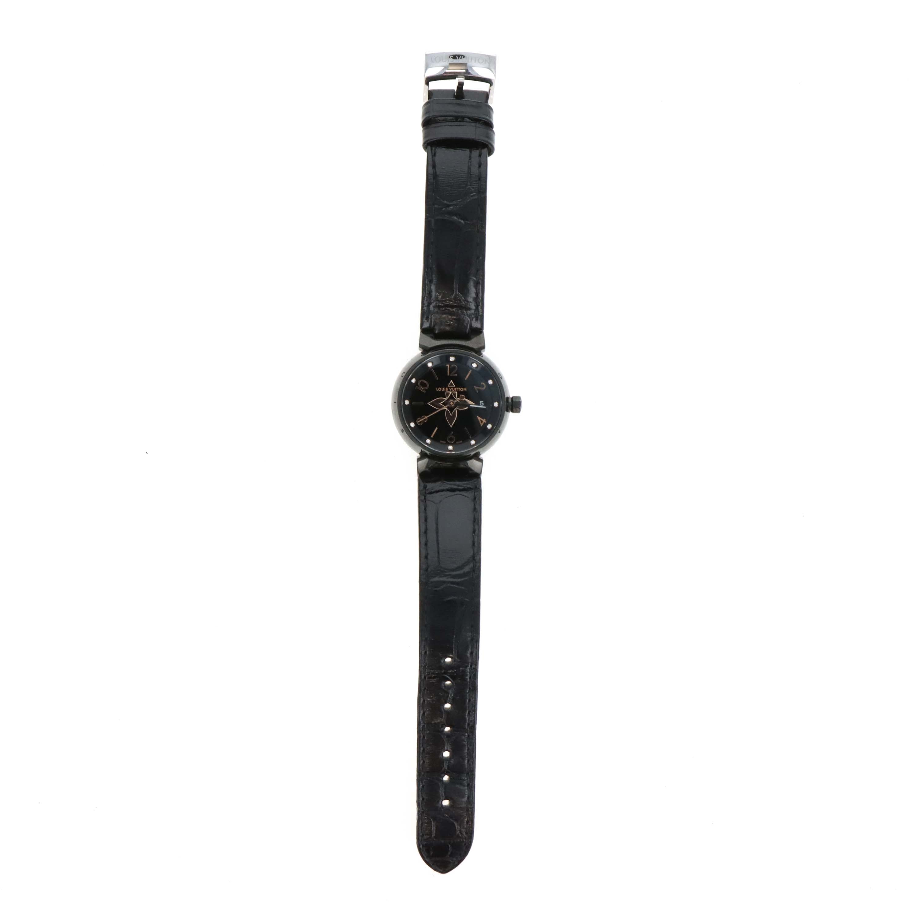Louis Vuitton Tambour All Black PM 12 Diamond Quartz Model QA047 - Queen May