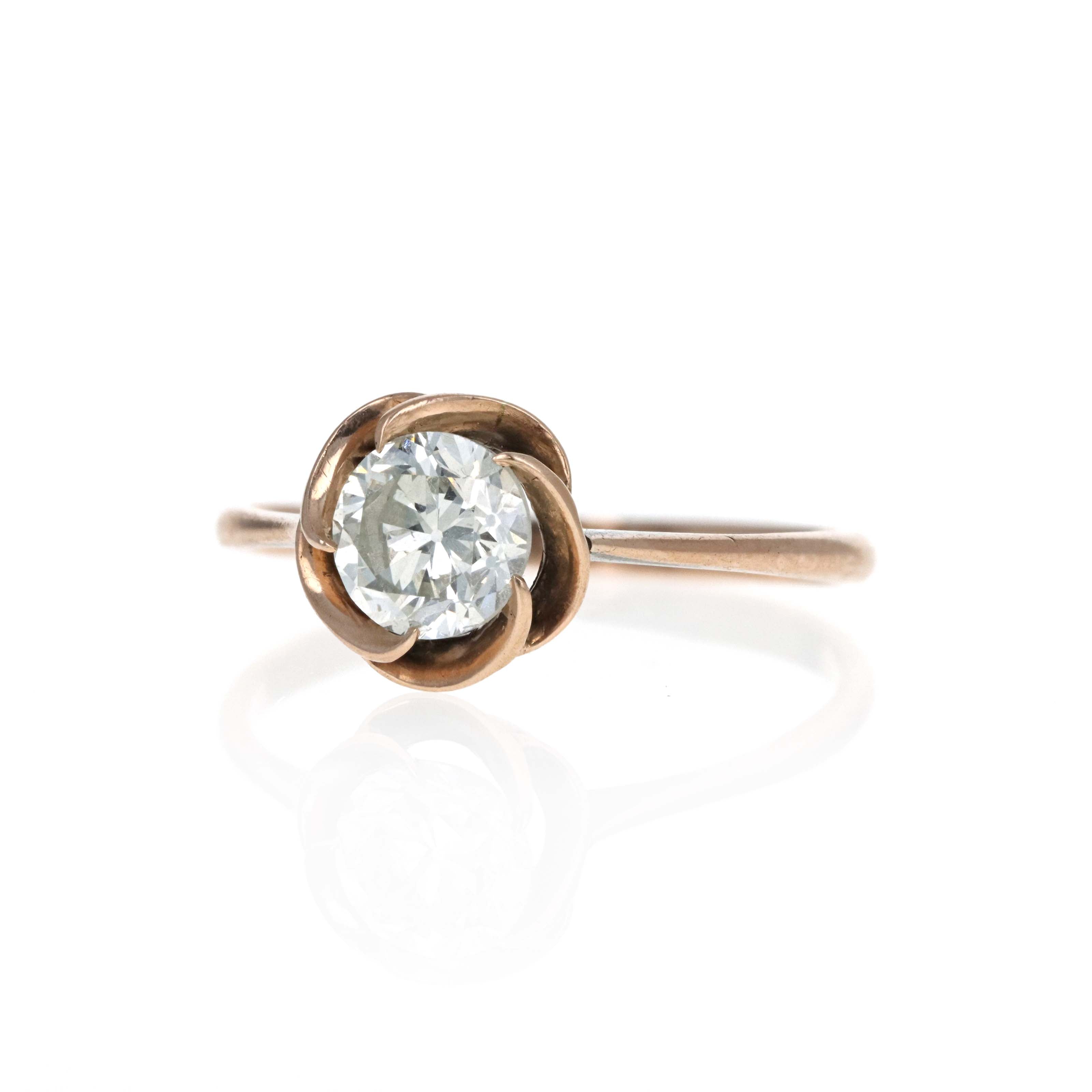 Victorian 10K Rose Gold 0.85 Carat Old European Cut Diamond Rose Ring
