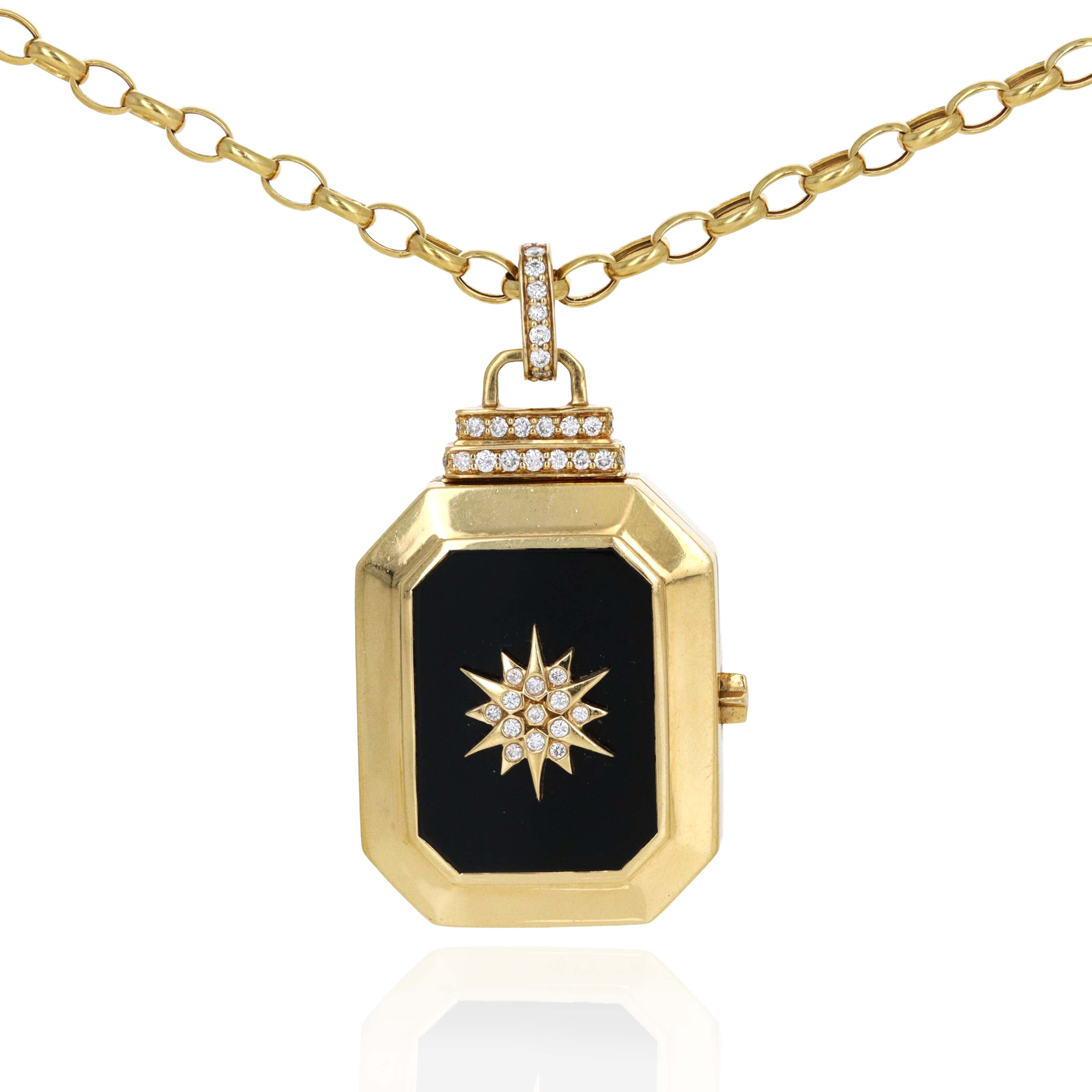 Sorellina 18K Yellow Gold "Le Stelle Star" Onyx & 0.15 Carat Diamond Locket Necklace - Queen May