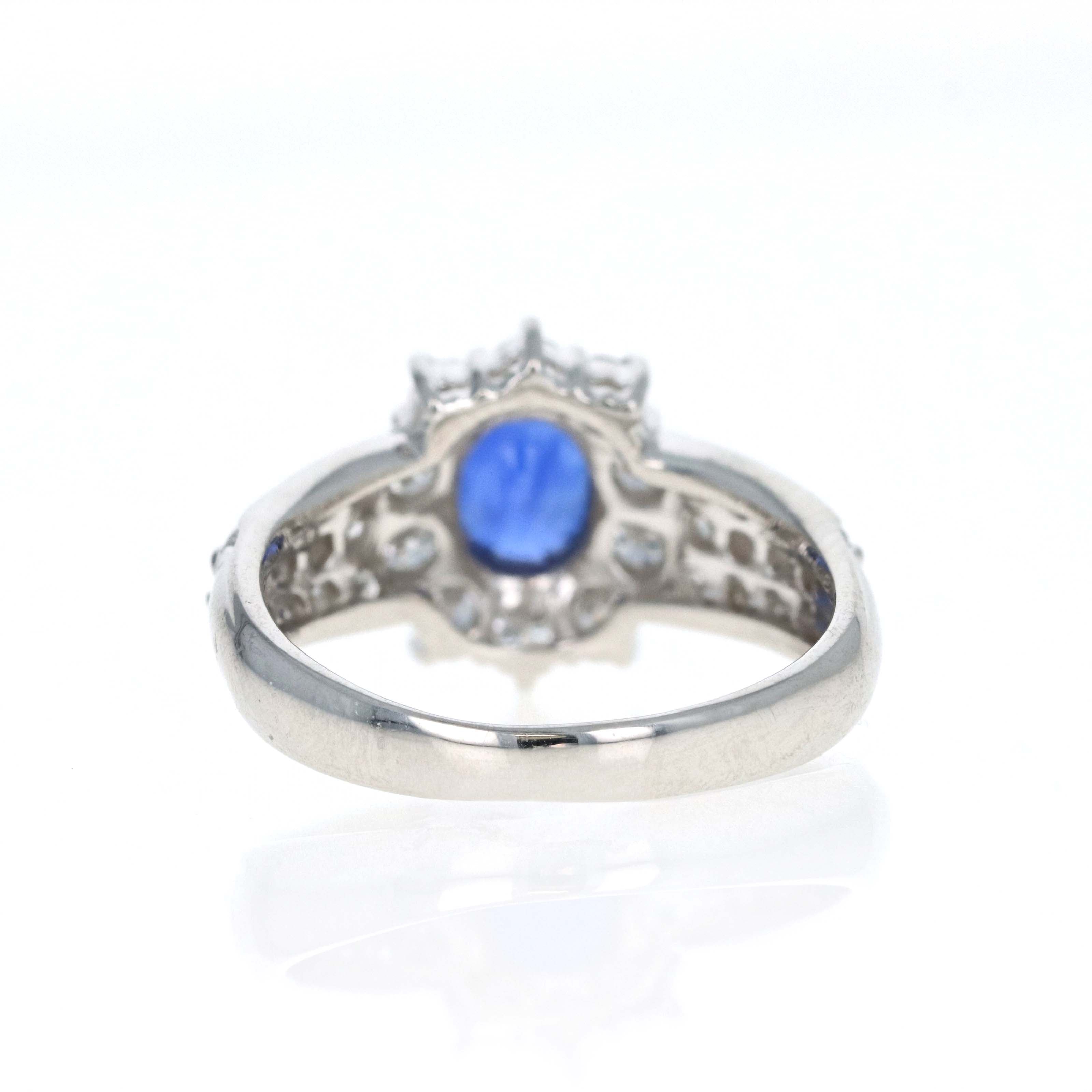 Platinum 1.42 Carat Oval Sapphire Diamond Halo Pave Accented Ring - Queen May
