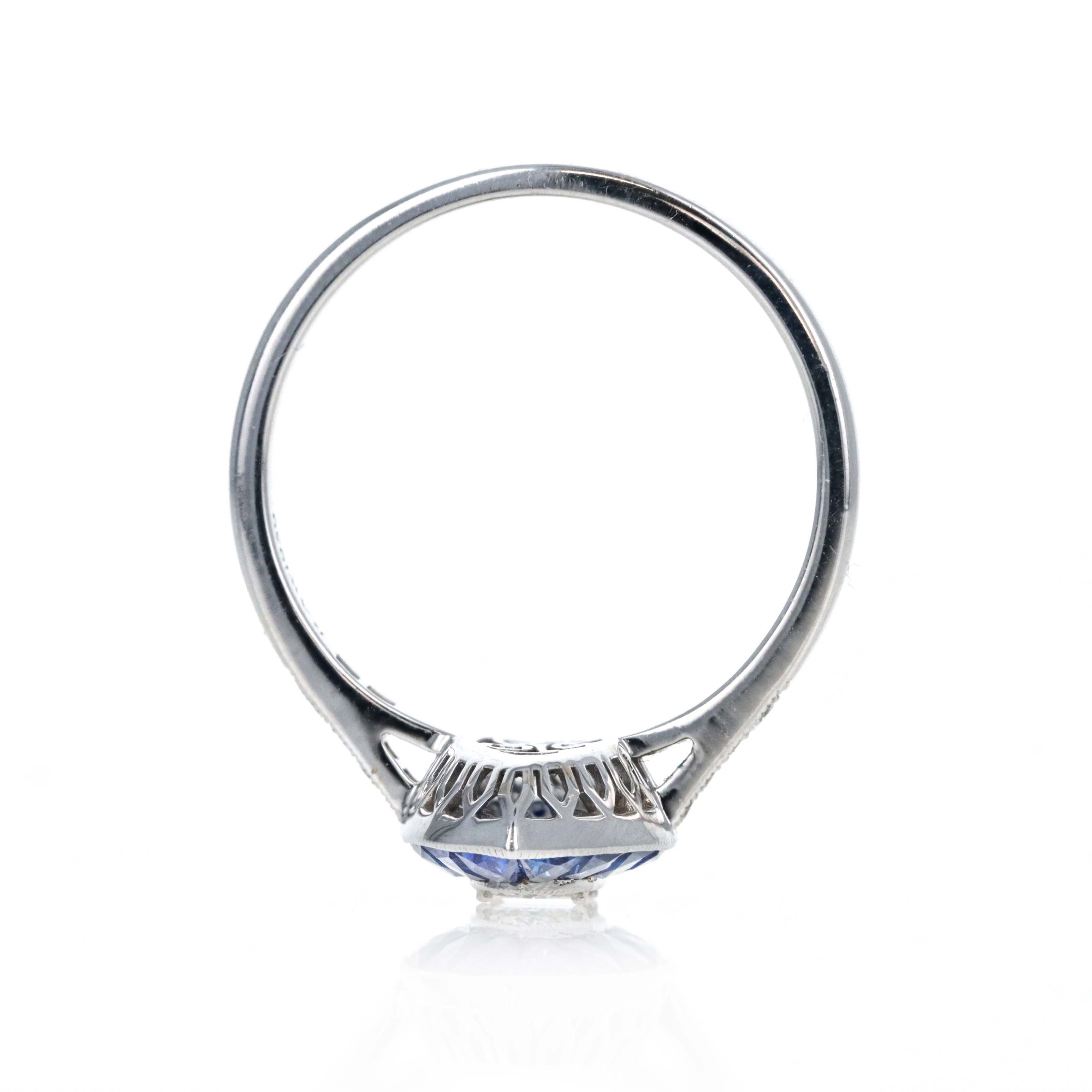 Art Deco Inspired 18K White Gold Princess Diamond Sapphire Halo Marquise Ring - Queen May
