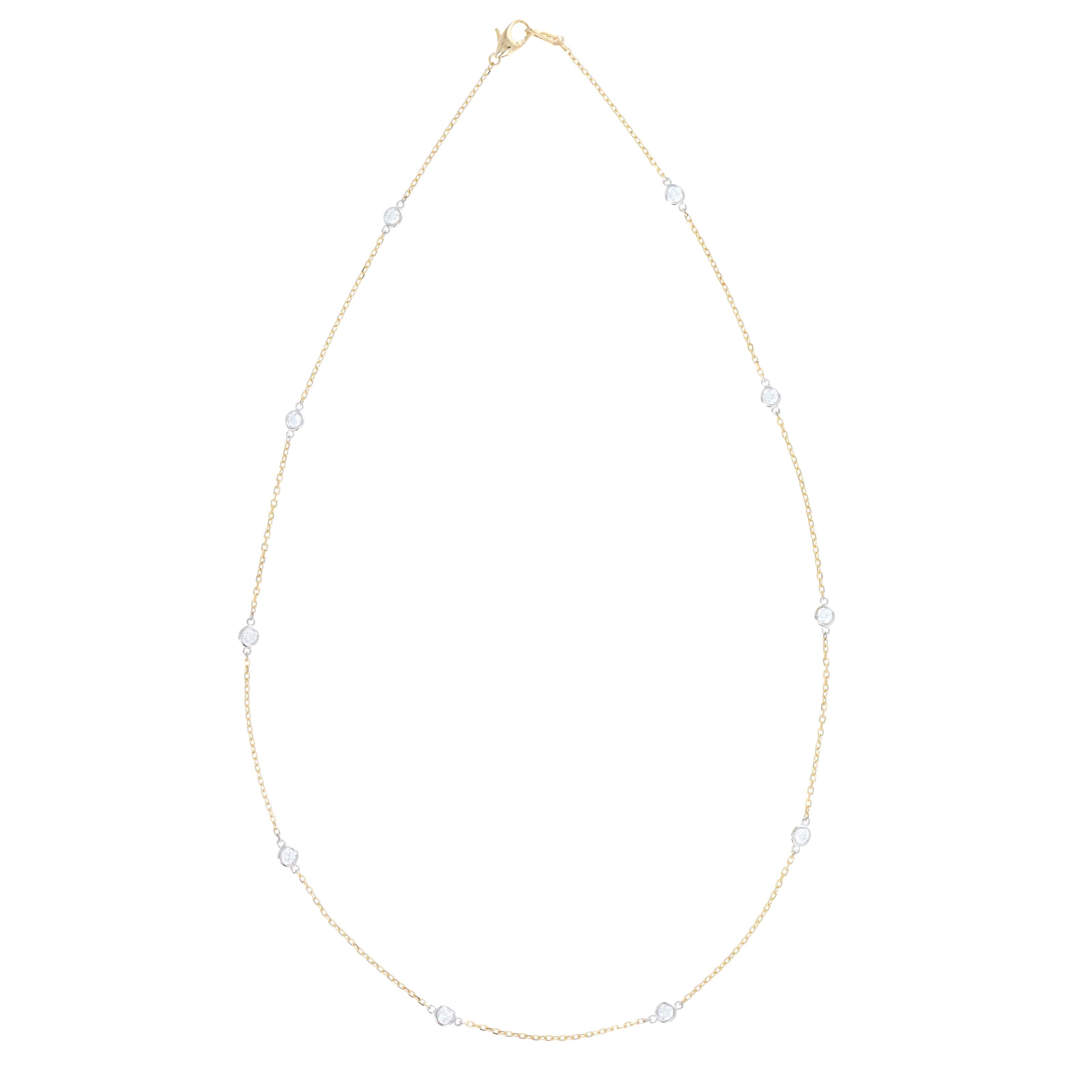 14K Yellow & White Gold 0.70 Carat Round Brilliant Diamond Station Necklace - Queen May