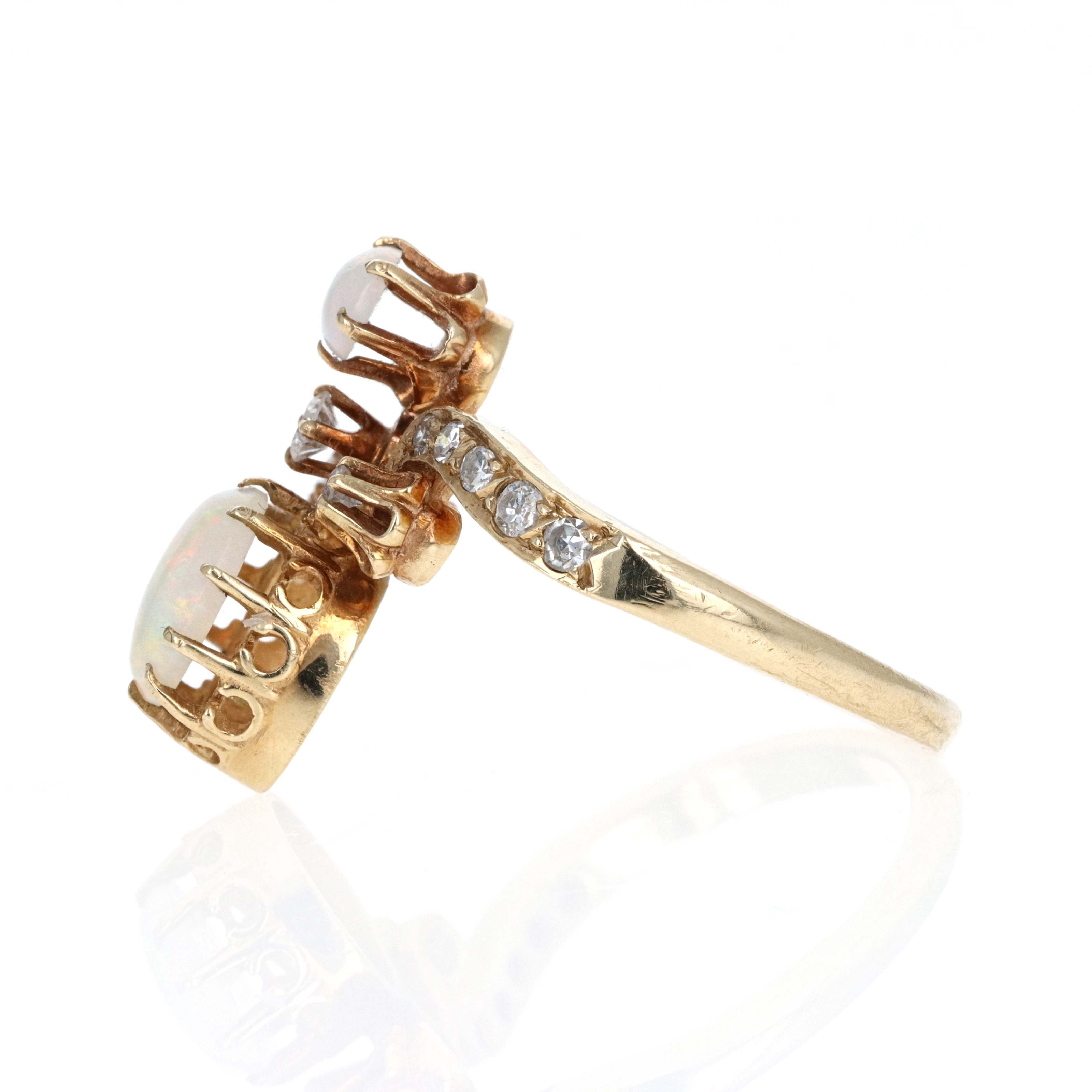 Victorian Inspired 14K Yellow Gold Opal Diamond Tiara Ring