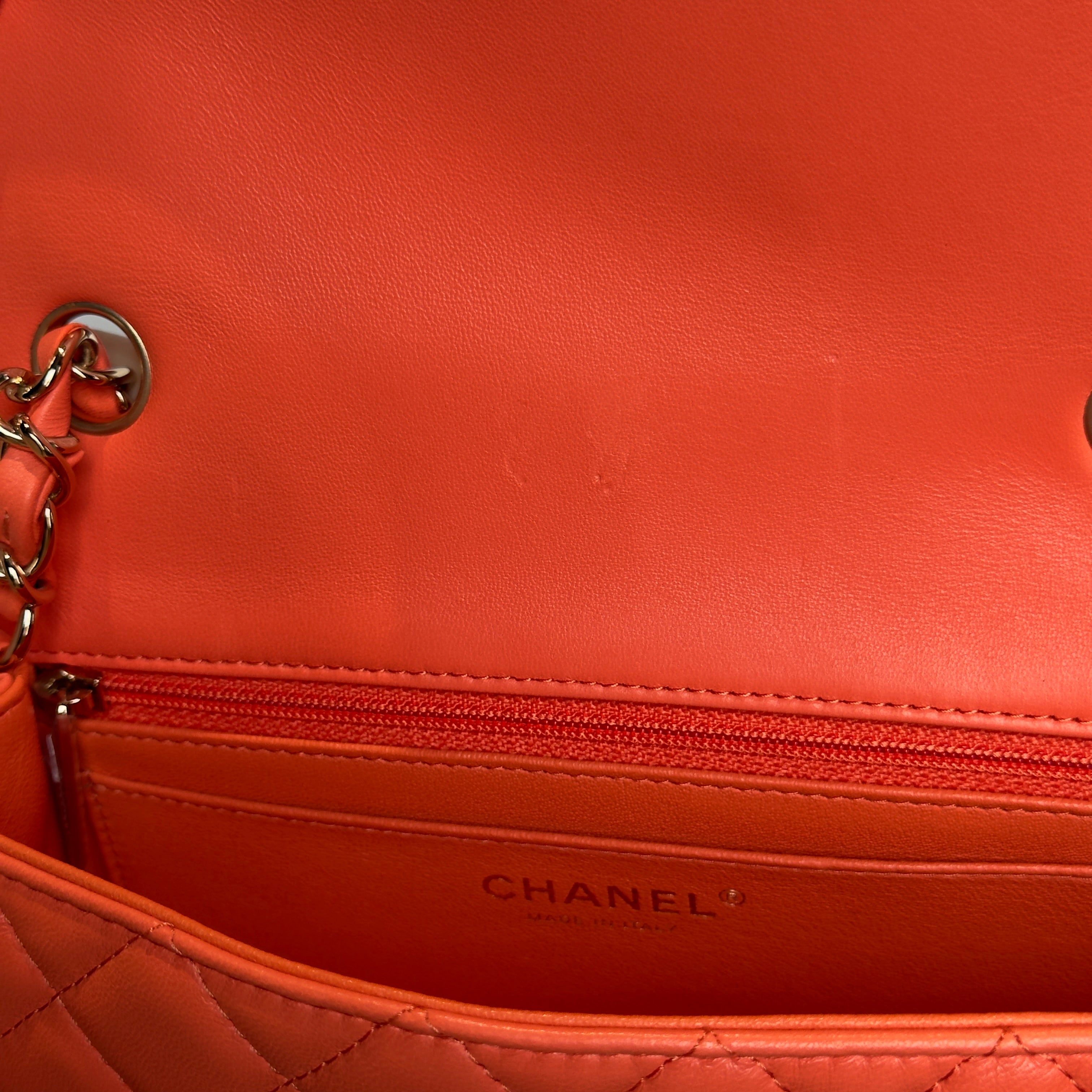Chanel Quilted Mini Rectangular Flap Bag Lambskin Orange