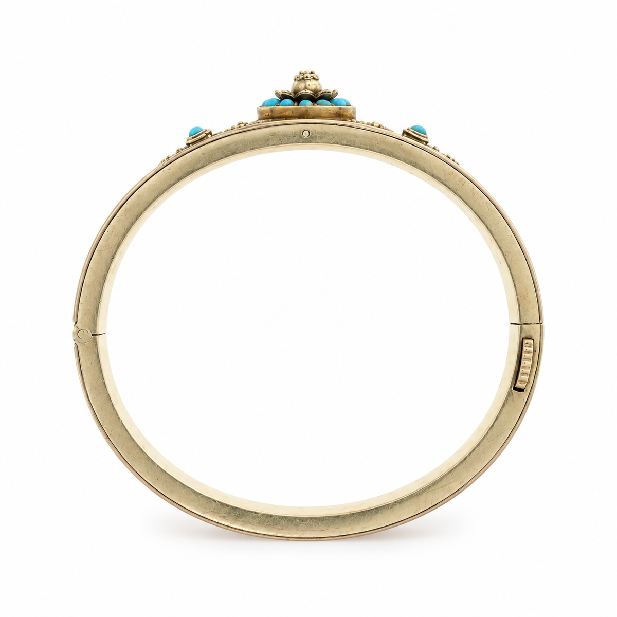 Victorian Etruscan Revival 14K Yellow Gold Turquoise Bangle - Queen May
